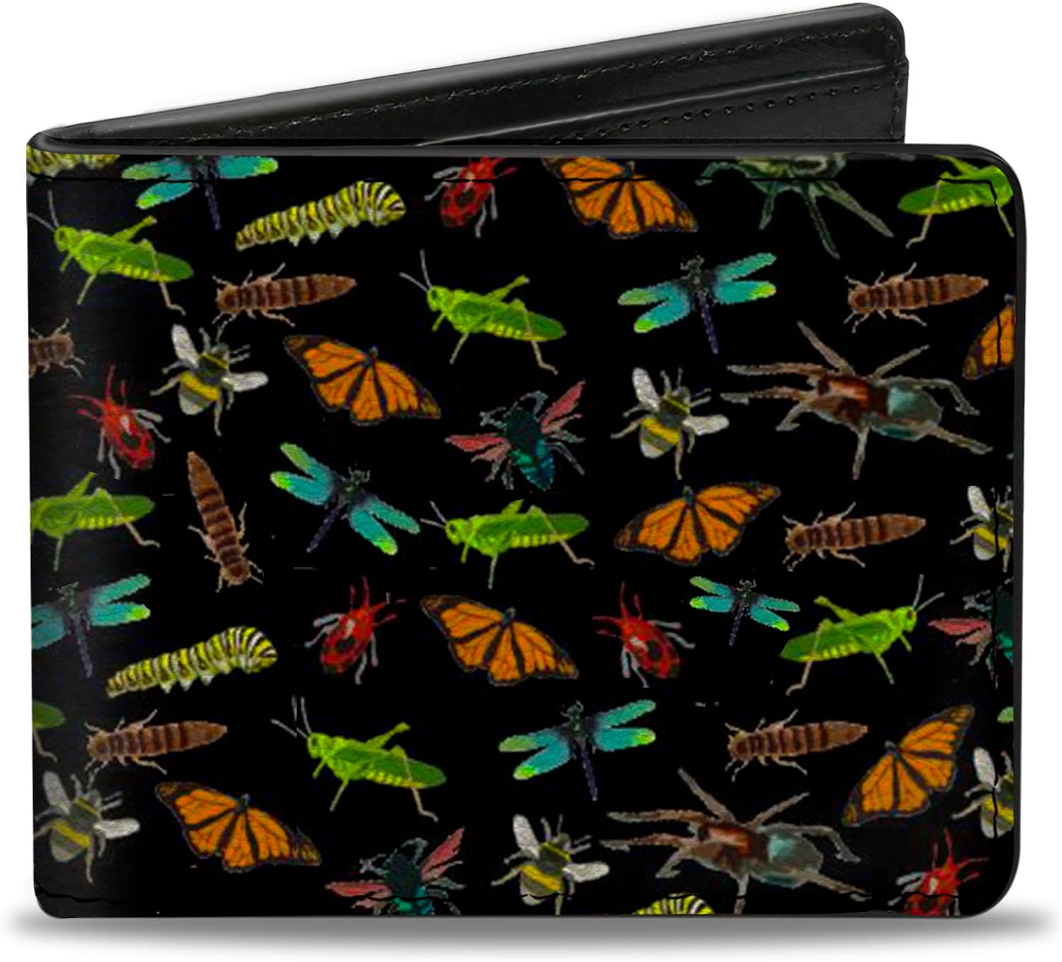 Buckle-Down Wallet, Bifold, Insects Scattered Black, Vegan Leather
