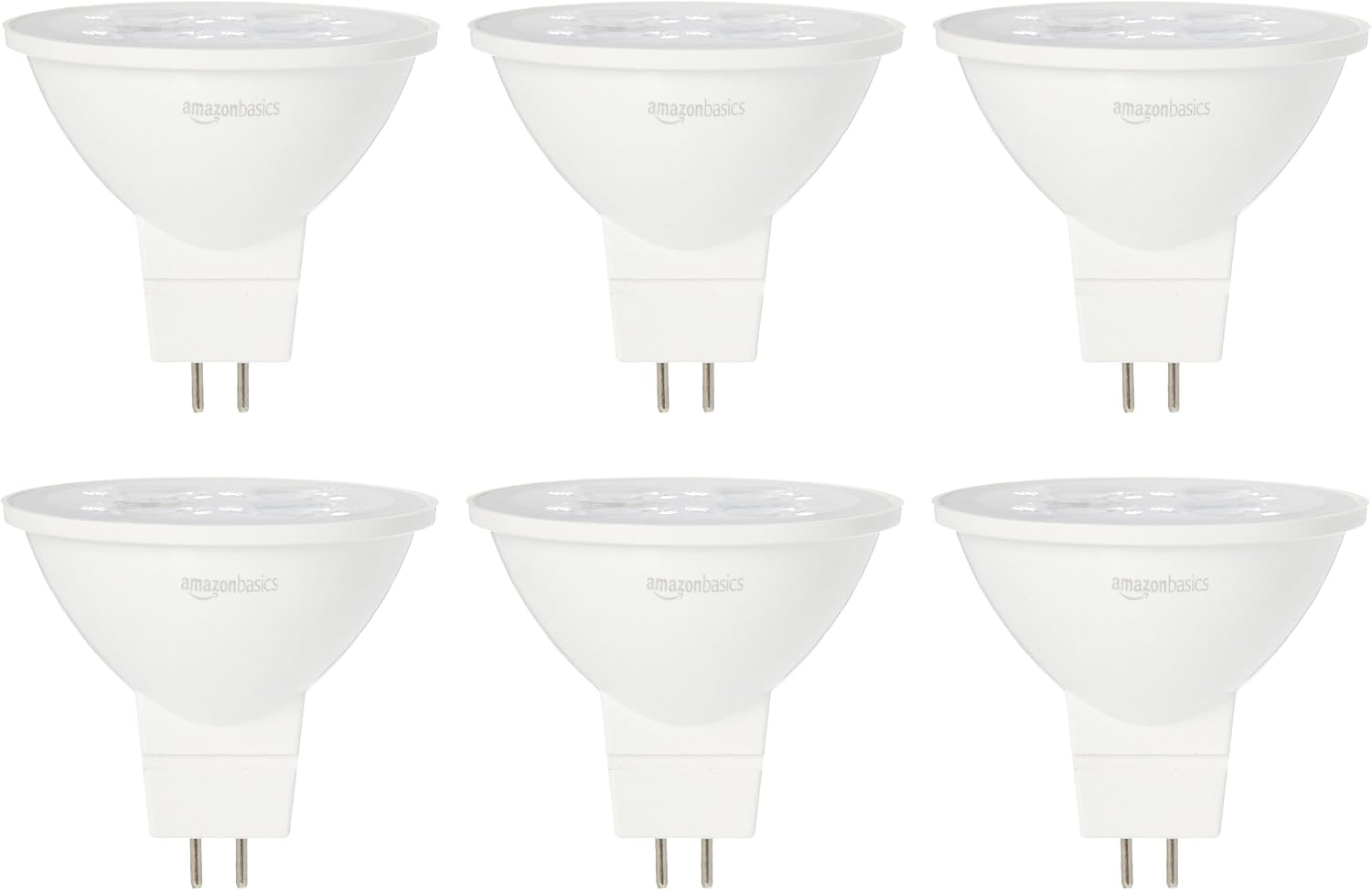 Amazon Basics 35 Watt Equivalent, 3000K White, Dimmable, 15,000 Hour Lifetime, MR16 LED Light Bulb | 6-Pack