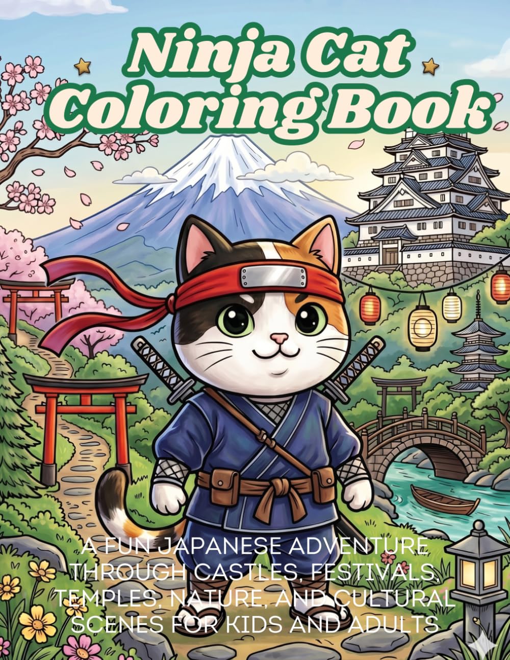 Ninja Cat Coloring Book: A Fun Coloring Adventure Through Castles, Festivals, Temples, Gardens, and Scenic Japanese-Inspired Designs for Kids and Adults