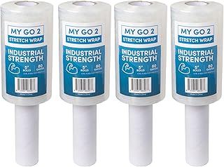 4 Pack 5" Stretch Wrap Rolls, 2000ft Industrial Strength with Handle, 80 Gauge, Clear Plastic Shrink Film for Moving, Packing, Pallets, Self-Adhering Heavy Duty Wrap Durable Cling for Secure Packaging