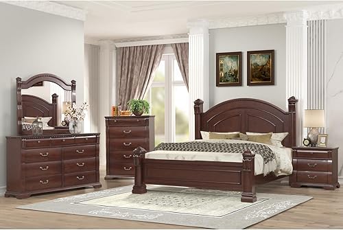 Galaxy Home Furnishings Aspen Queen - Juego de 4 piezas tradicional para dormitorio hecho con madera en cereza