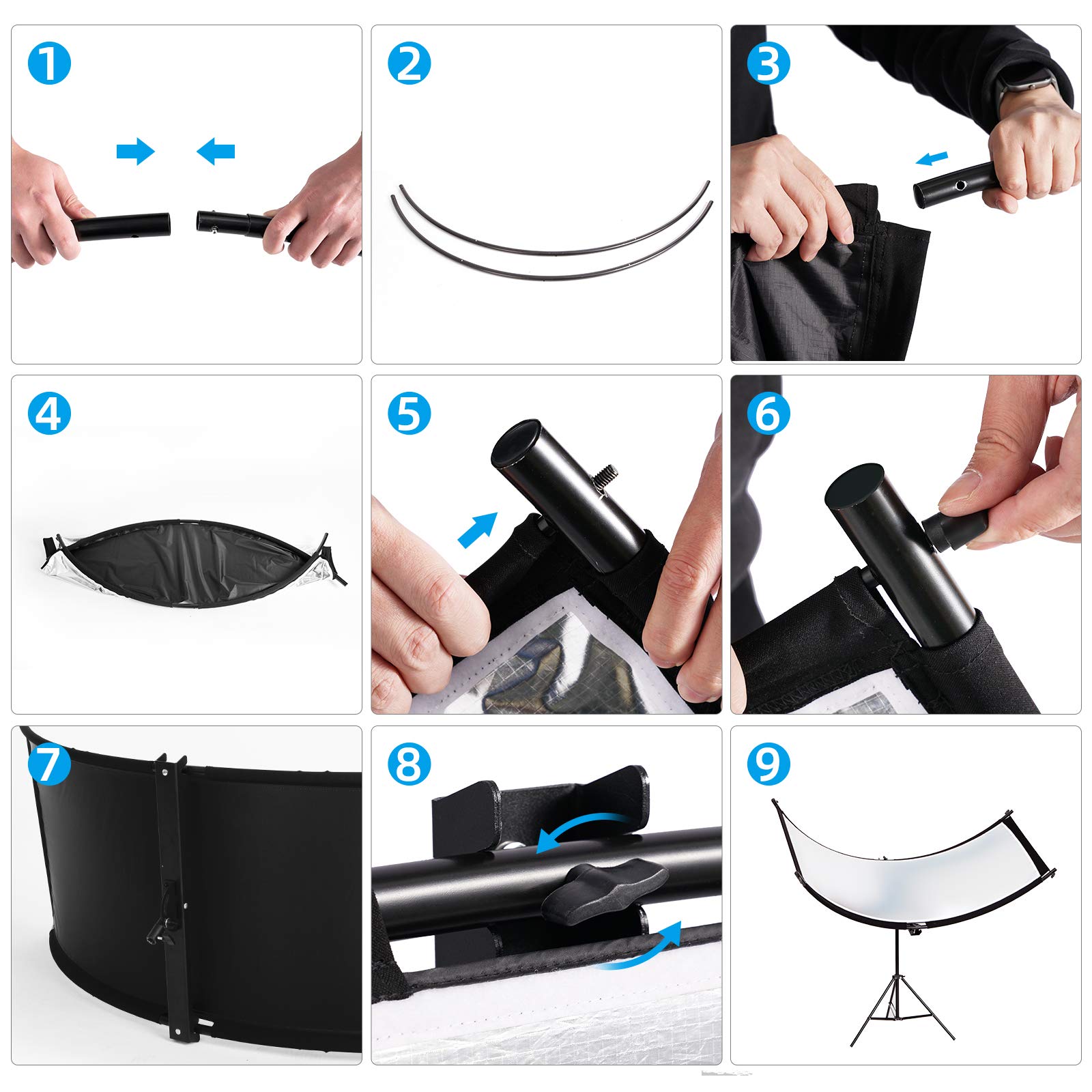 Selens 4 In 1 Portrait Reflector 60 X 180 Cm U Shape Curved Reflectors 200 Cm Light Tripod Adjustable Lighting Diffuser Kit For Photography Photo Studio Black/White/Gold/Silver - View #11