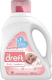 Dreft Stage 1: Newborn Hypoallergenic Liquid Baby Laundry Detergent, Natural for Baby, Newborn, or Infant, 48 Total Loads,...