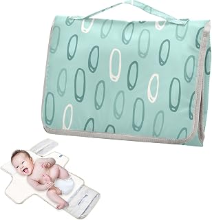 Cambiador reutilizable portátil con bolsillo de pañuelos para cambiador, para mamás, papás, círculos abstractos dibujados con líneas atrevidas, color verde