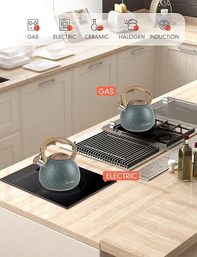 Miniatura 6 de BELANKO - Hervidor de té silbante de 102 onzas  3 litros, ollas para estufa, acero inoxidable de grado alimenticio con mango de madera, silbato