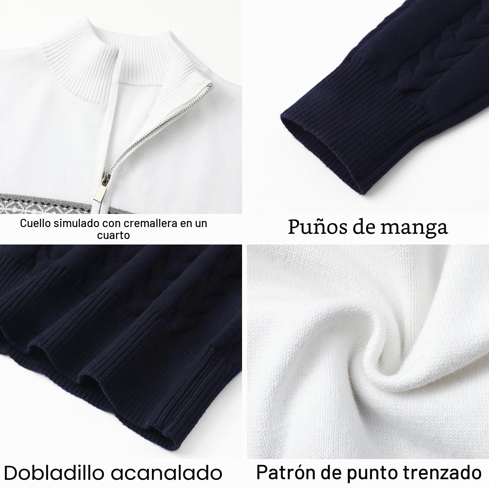 Genfien Jersey para Hombre Cuello Alto con Cremallera 100% algodón