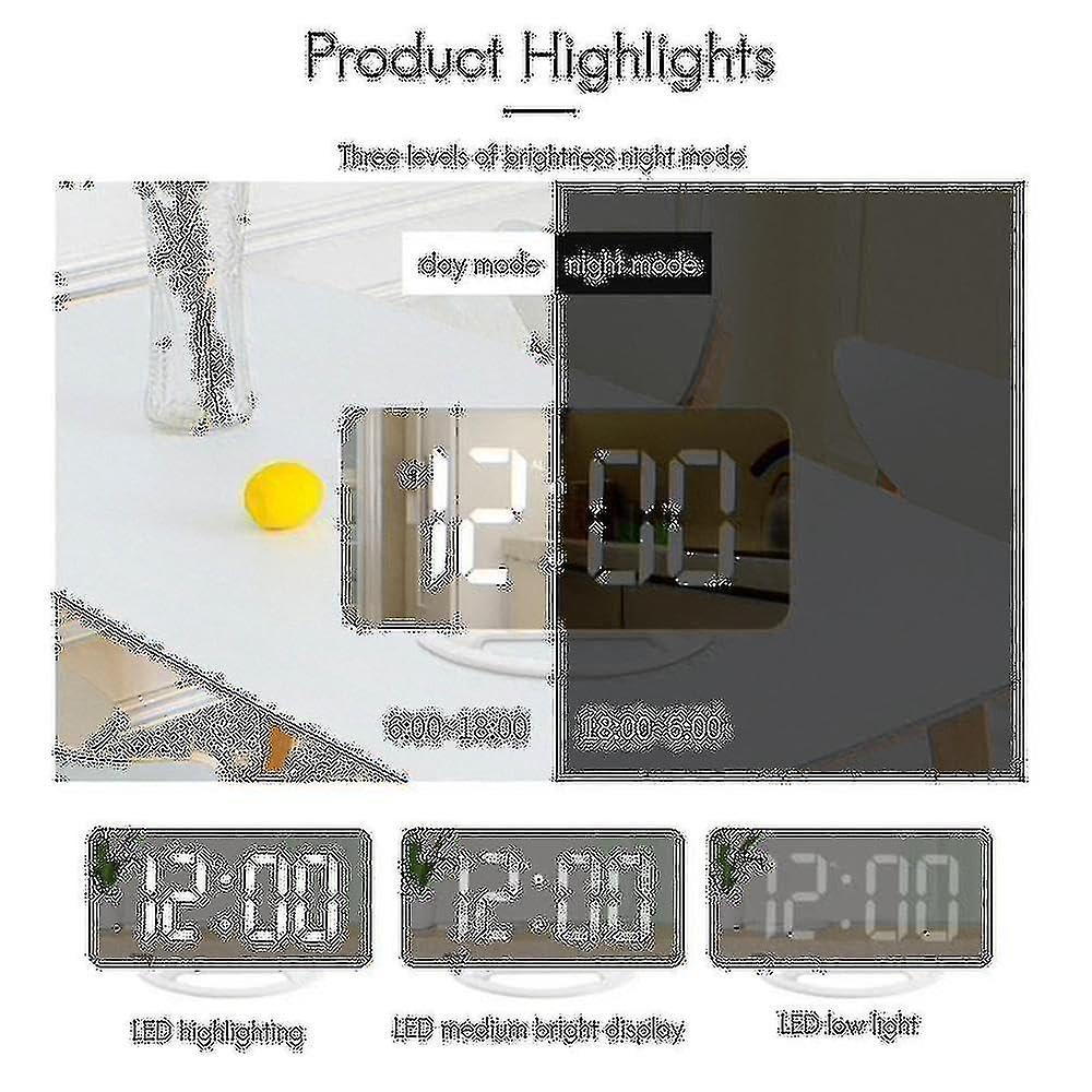 Reloj despertador vibratorio fuerte para adultos sordos durmientes pesados, reloj digital con espejo con agitador de cama F