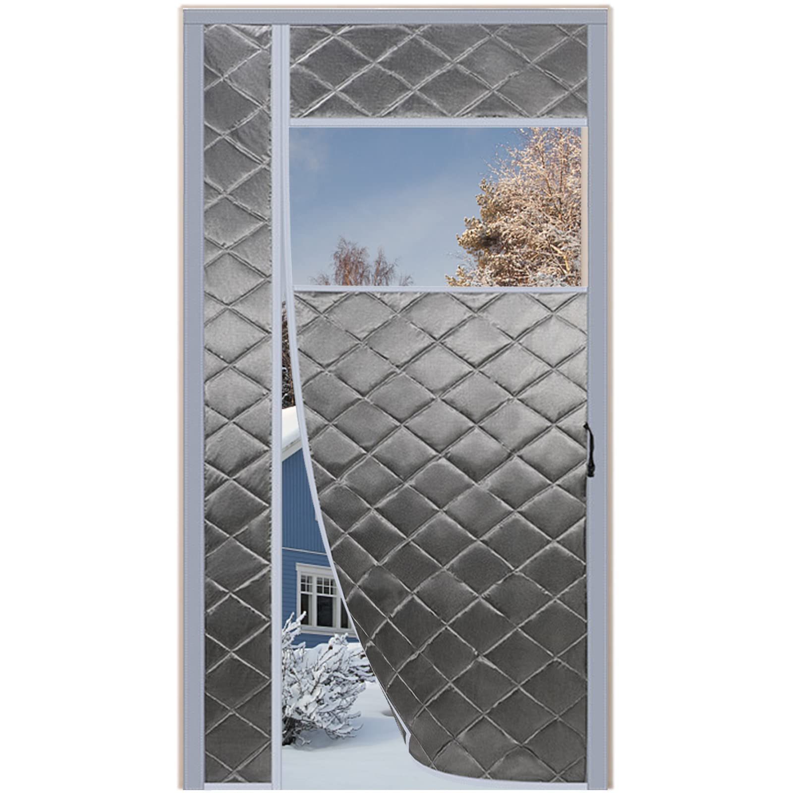 Thermique Isolation Porte Rideau 210x235cm, Rideau Aimanté Voiture Tissu PU De Haute Qualité Rideau de Porte épaississant d'hiver pour Air-Chambre Climatisée, Gris