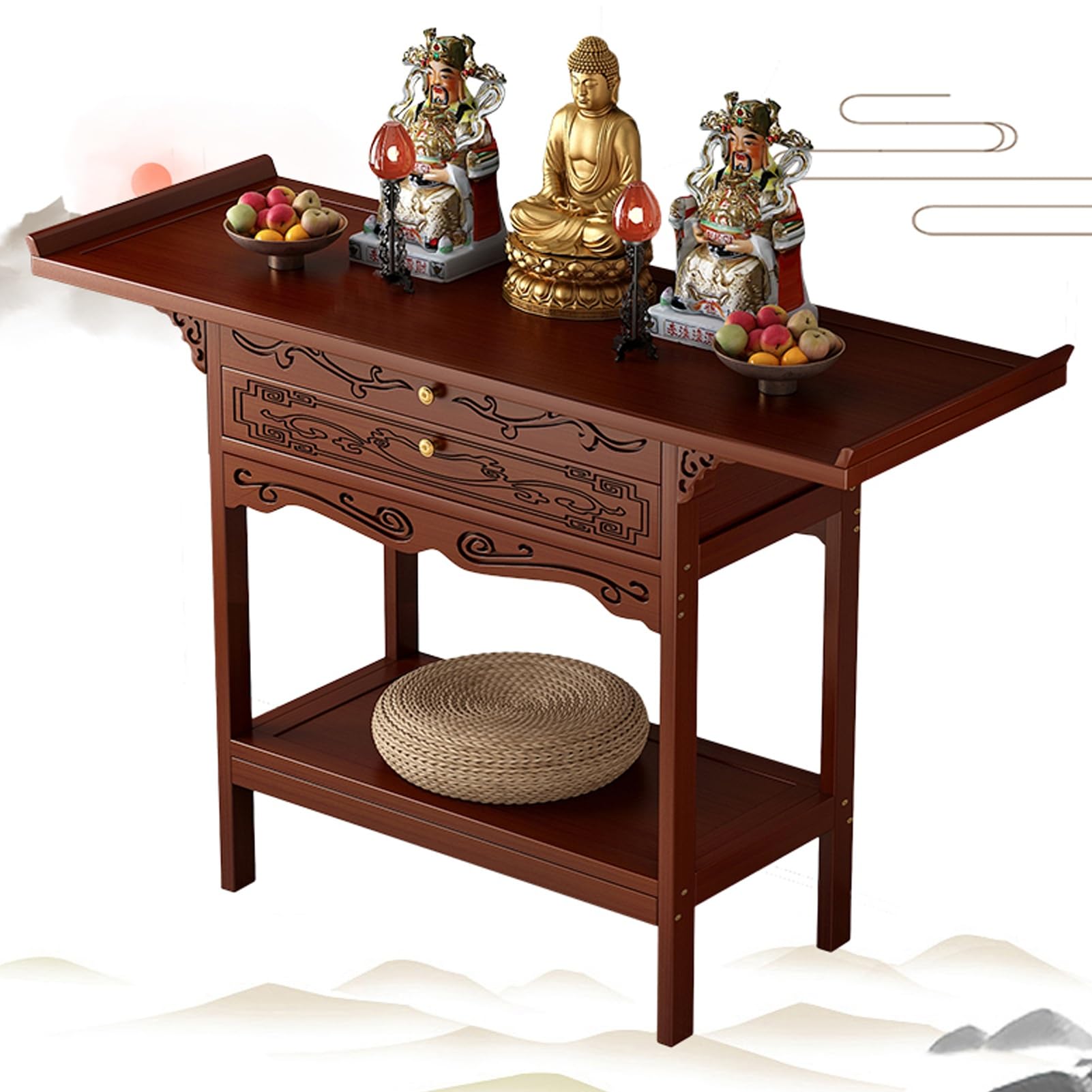 NHPJFDC Altar Table, Buddha Niche Chinese Cabinet Altar, Buddhist Altar Shrine Prayer Stand, Personal Shrine Stand, Offering Table for Prayers, Divination, Worship(Red,L50xW33xH100cm)