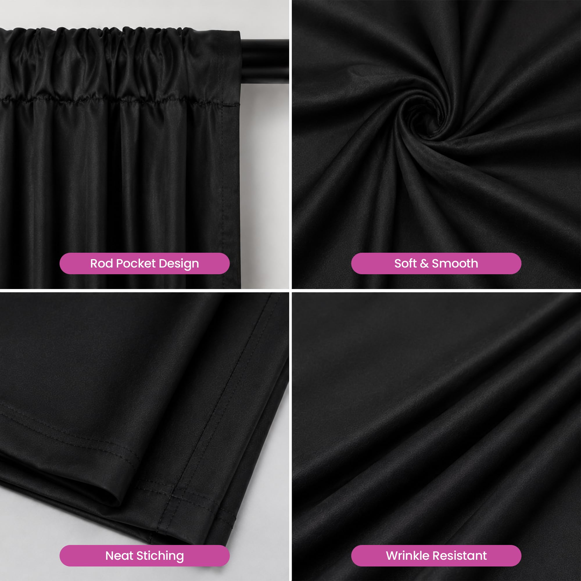 WedDecor Rideau occultant en polyester 190 g/m² pour photographie Noir 3 x