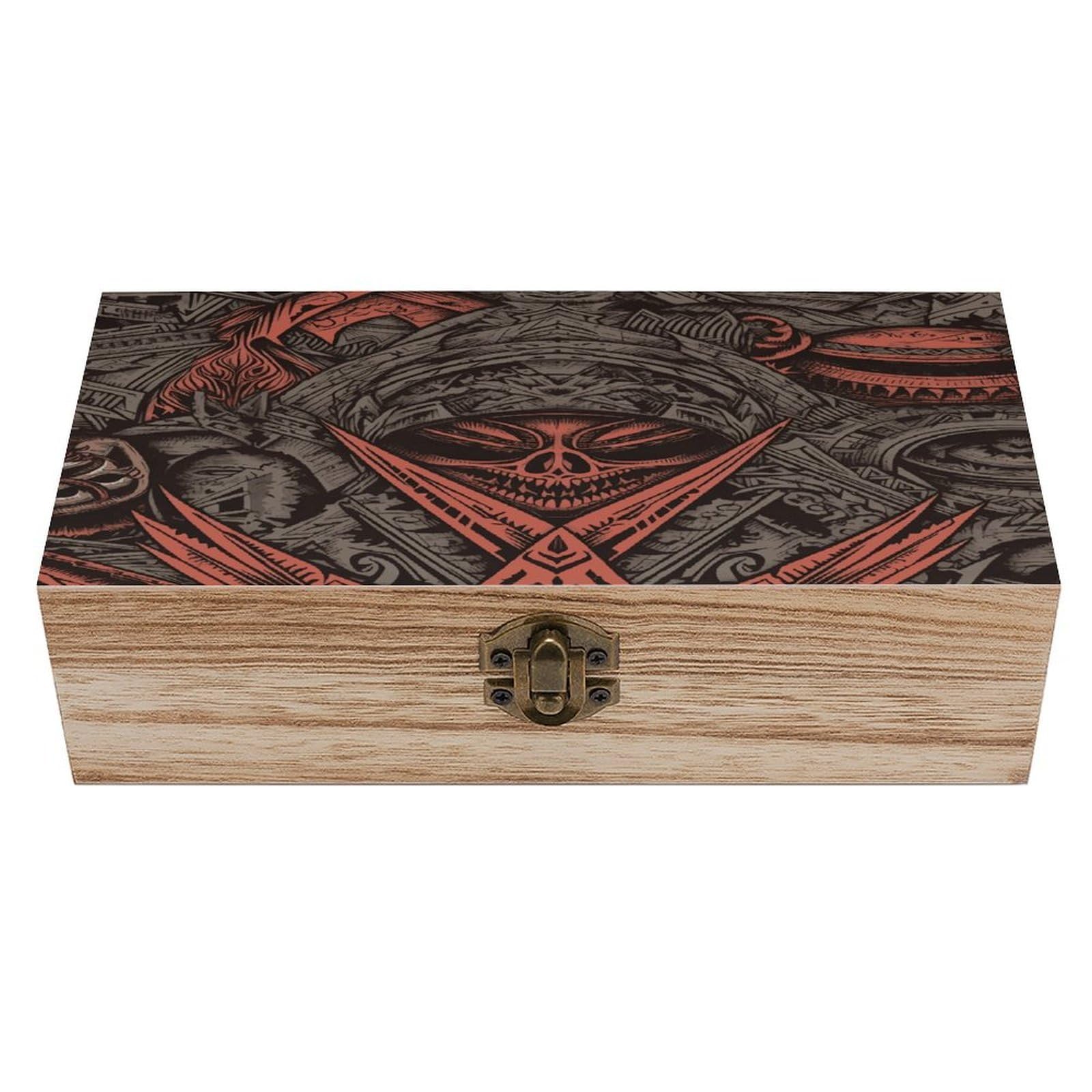 Btcowzrv Style Horror Pictures Wooden Storage Box, Keepsake Box With Hinged And Retro Lock, Wood Jewelry Organizer For Photos & Mementos And Home Decor
