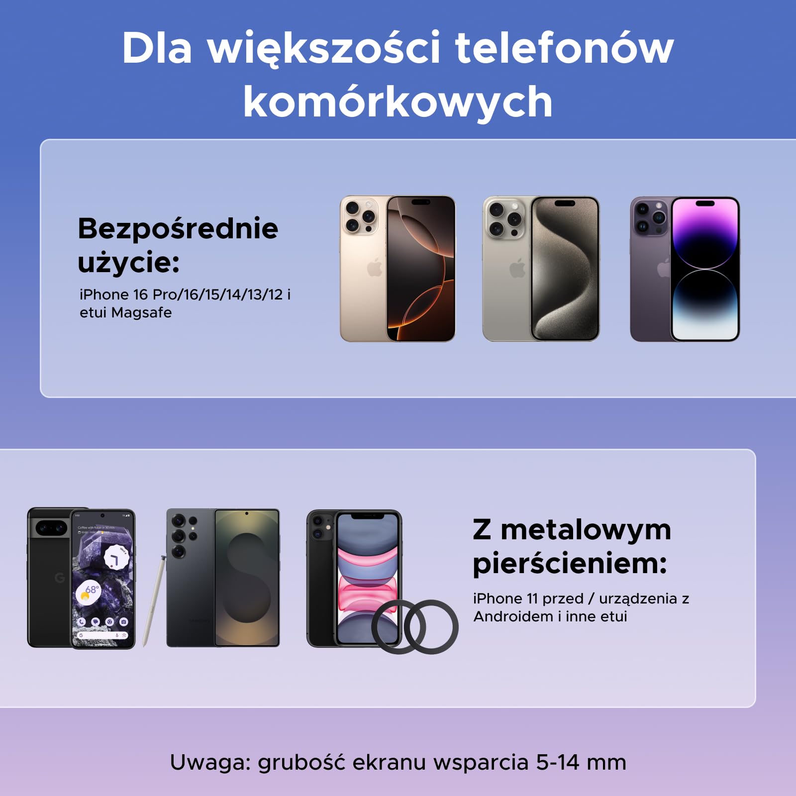 UGREEN MagSafe uchwyt do Tesli 3/Y 360° obr | Kompatybilny z ekranami o grubości 5–11 mm, w zestawie metalowy pierścień, 12 magnesów N52 – siła >18N, montaż beznarzędziowy
