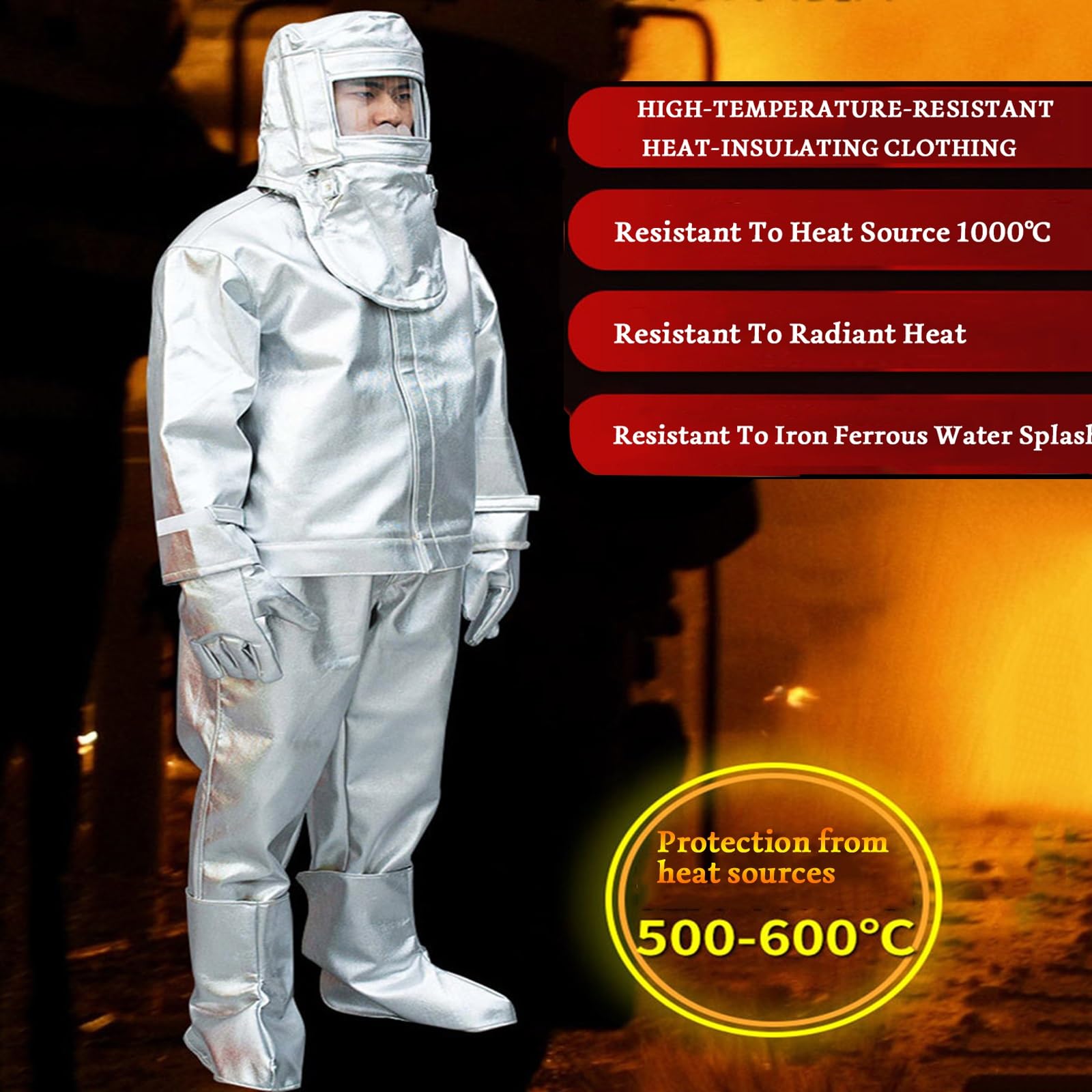 Traje Anti Radiación Térmica 500℃ Traje Ignífugo De Papel De Aluminio Compuesto Conjunto De Protección Térmica Uniforme Ignífugo