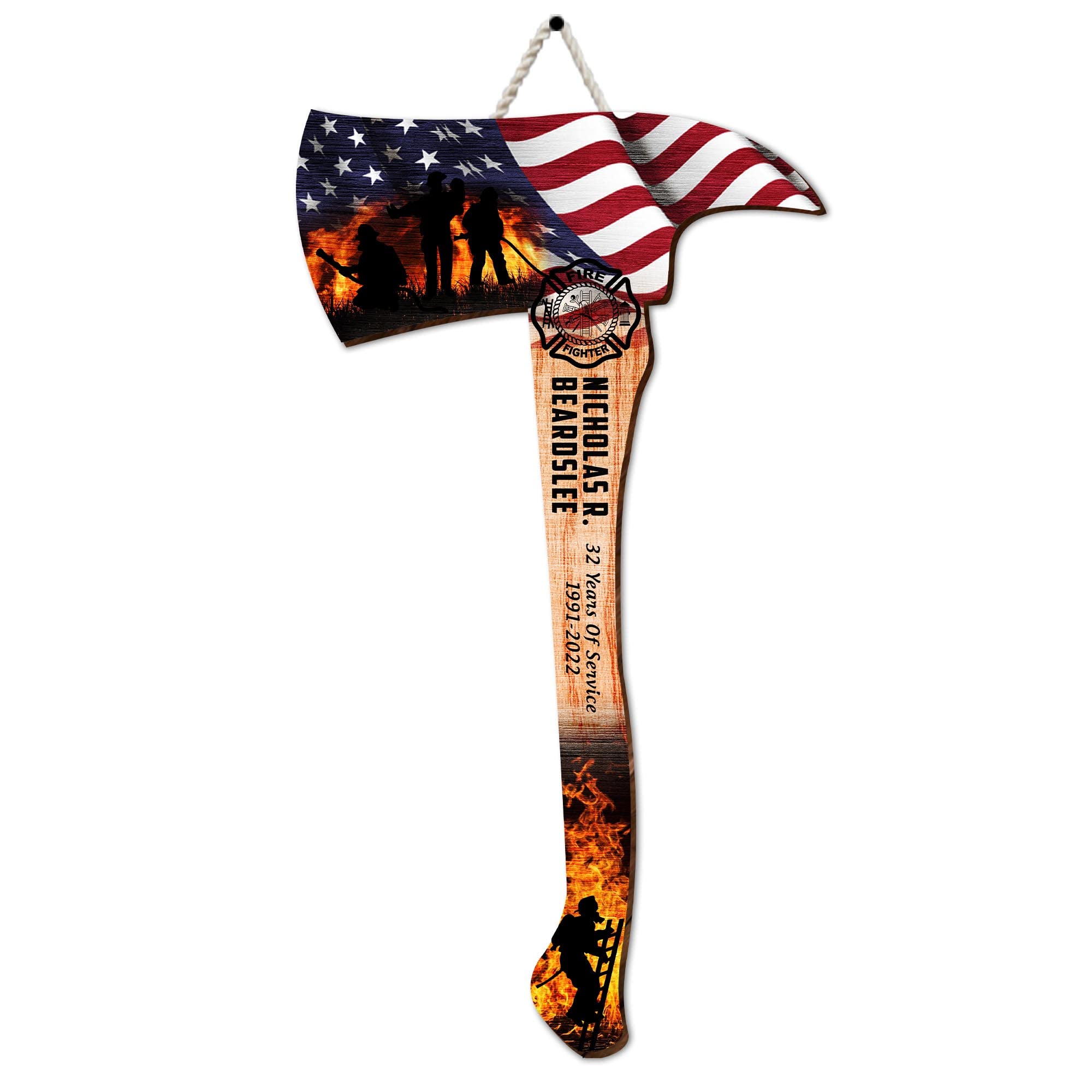 Personalized Firefighter Printed Wooden Sign Wall Plaque, Customized Name & Year, Firefighter Pride, Appreciation Meaningful Gifts for Firemen Firefighter Hero Husband Dad, Retirement Gifts (08)