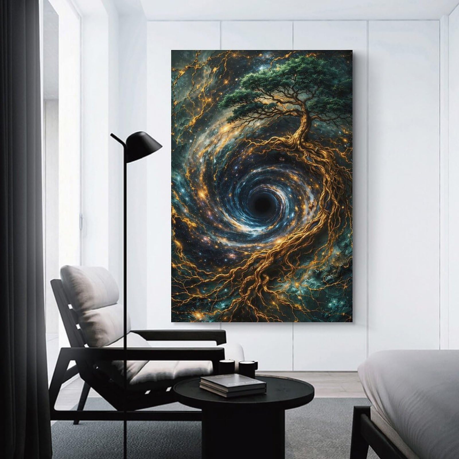 Junmoney Hanging Wall Art Cosmic Tree And Black Hole, 16x24inch(40x60cm), for Work Areas, Reading Rooms Or Studios, Wall Art That Adds Style to Work Areas