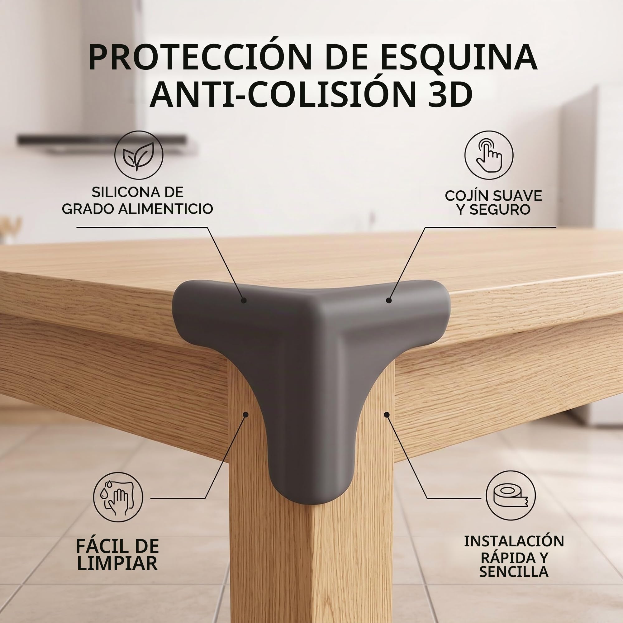 Protectores de Esquina, 4 Piezas/Bolsa Protección de Silicona para bebés Ángulo anticolisión Muebles de Escritorio Escritorio de Seguridad para niños Mesa de Parachoques Cubiertas de Esquina(Negro)