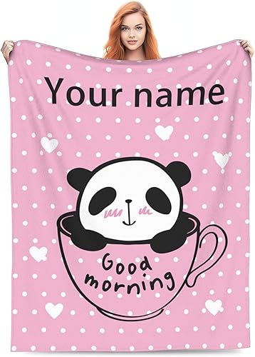 Manta de panda personalizada, regalo para familiares, adultos y niños, manta personalizada de franela suave y acogedora con nombre de Papá Noel,