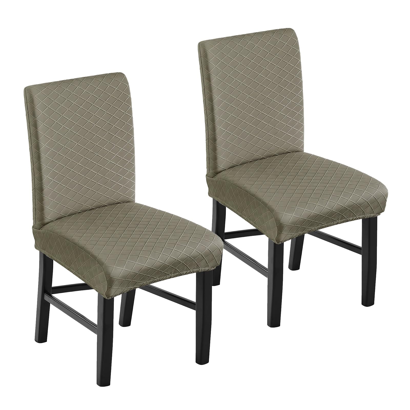 sourcing map 2Pcs Dining Chair Covers, Waterproof High Back Chair Covers with Elastic Band Stretch Seat Protector Slipcover Diamond Pattern for Home, Kitchen, Bedroom, Gray Brown