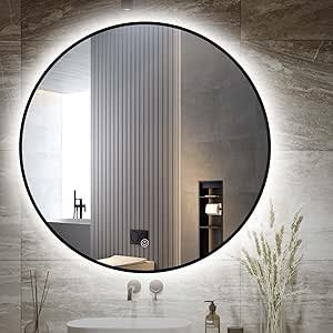 Amazon.com: Niccy 32 inch Round Led Bathroom Vanity Mirror, HD Smart ...