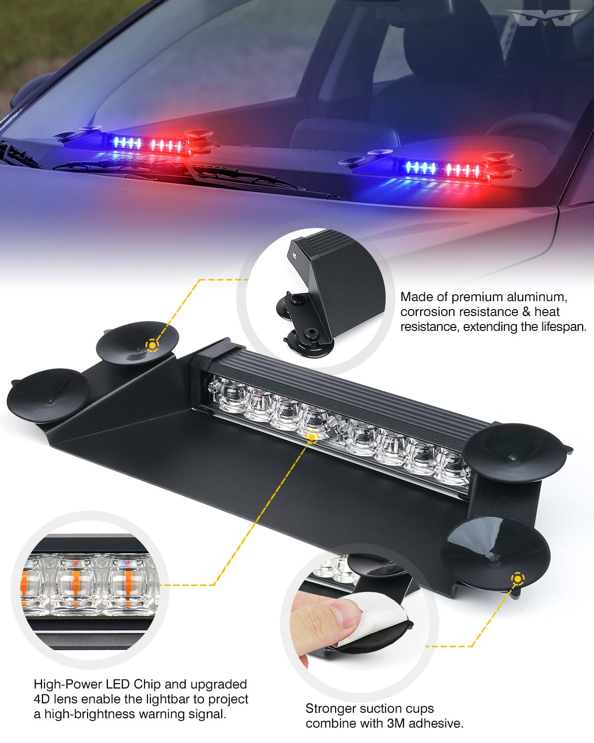 Snapklik.com : LUMENIX LED Emergency Dash Strobe Lights Aluminum, Front ...