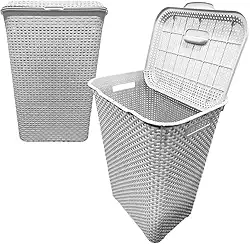 Cesto De Roupa Suja 72 Litros Resistente Lavanderia Com Tampa Organizador Roupas Lavanderia Banheiro (BRANCO-1)