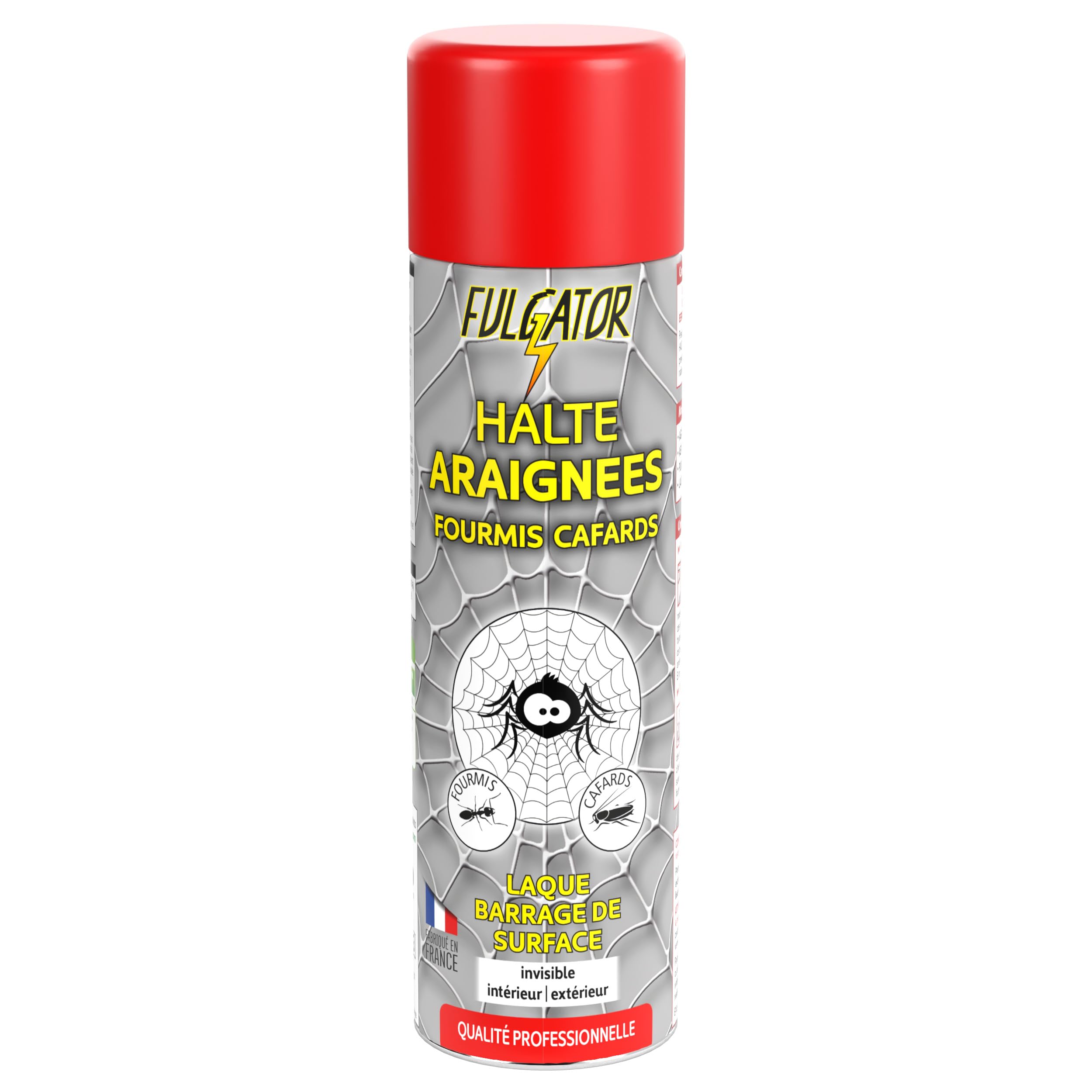 FULGATOR - Insecticide Super-Barrage HALTE Araignées - Action rapide et puissante contre les insectes rampants : araignées, fourmis, cafards - Résiste aux intempéries - Fabriqué en France - 500mL