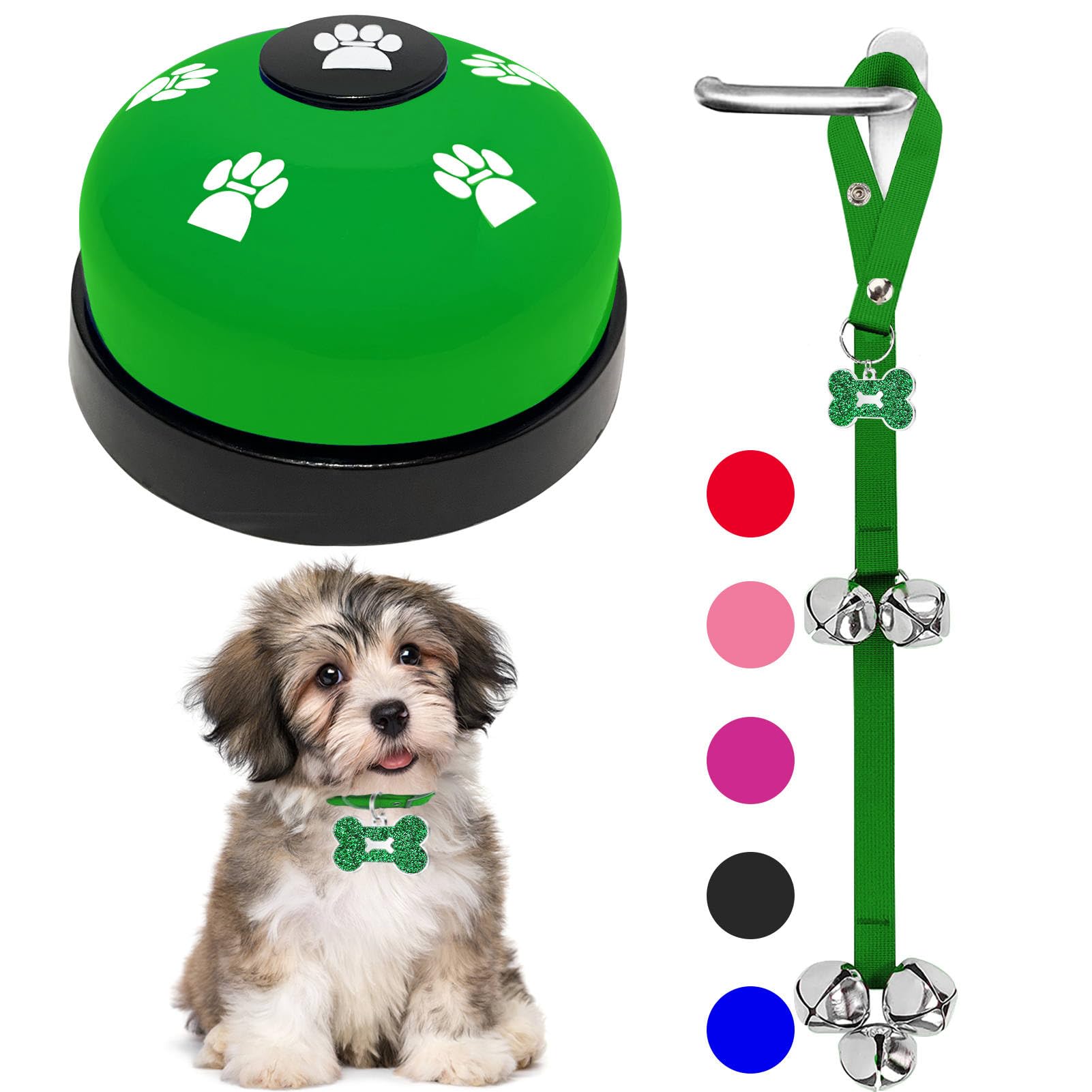 KEXIAVA 2 Pcs Dog Bells Toilet Training Dog Doorbell Dog Training Bell for Puppy Potty Adjustable Strap Dog Door Bell and Communication Device Dog Bell Cat Puppy Interactive Bell (Green)