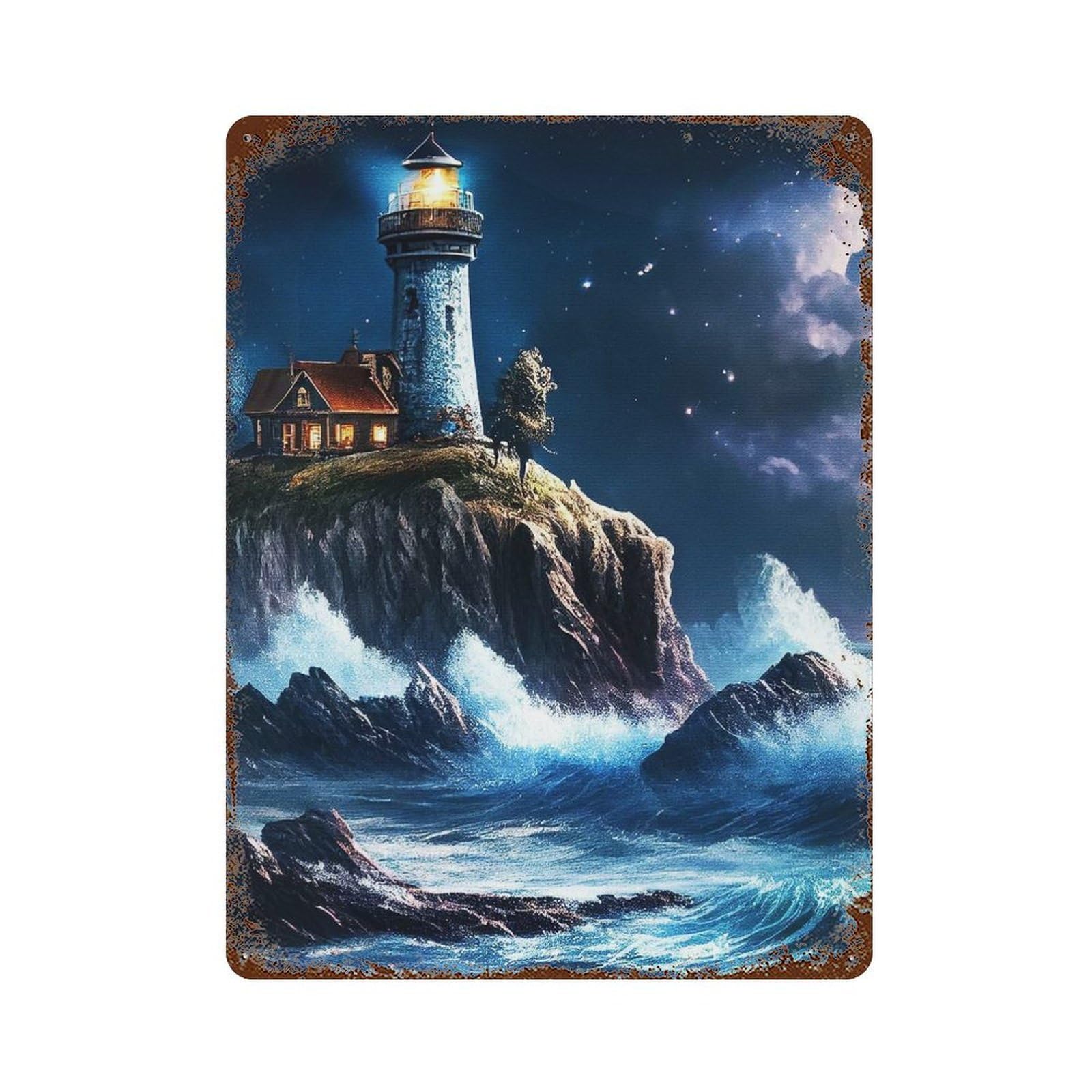 View of The Lighthouse Retro Metal Sign 15.7"x11.8", Decorative Metal Wall Art for Garage, Bar And Workshop Decor