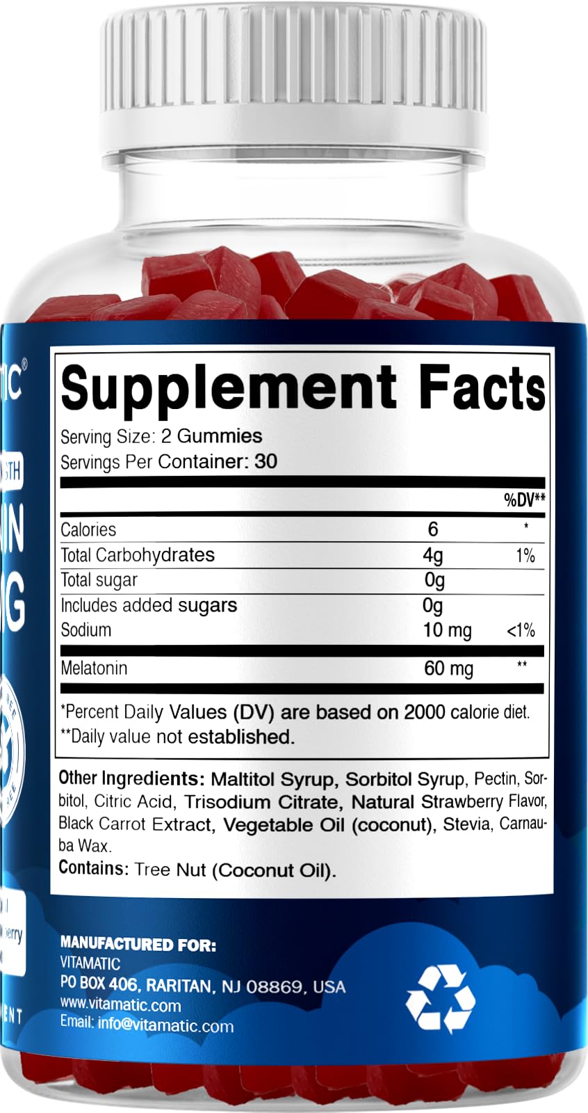 Vitamatic Sugar Free Melatonin 60 mg Per Serving - 60 Gummies, Gluten Free — Amazon image 8