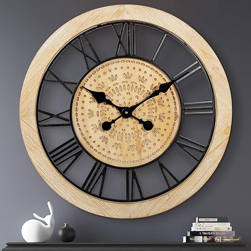 Relojes de pared grandes de 24 pulgadas para decoración de sala de estar, de madera, vintage, silencioso, rústico, decorativo, industrial, para
