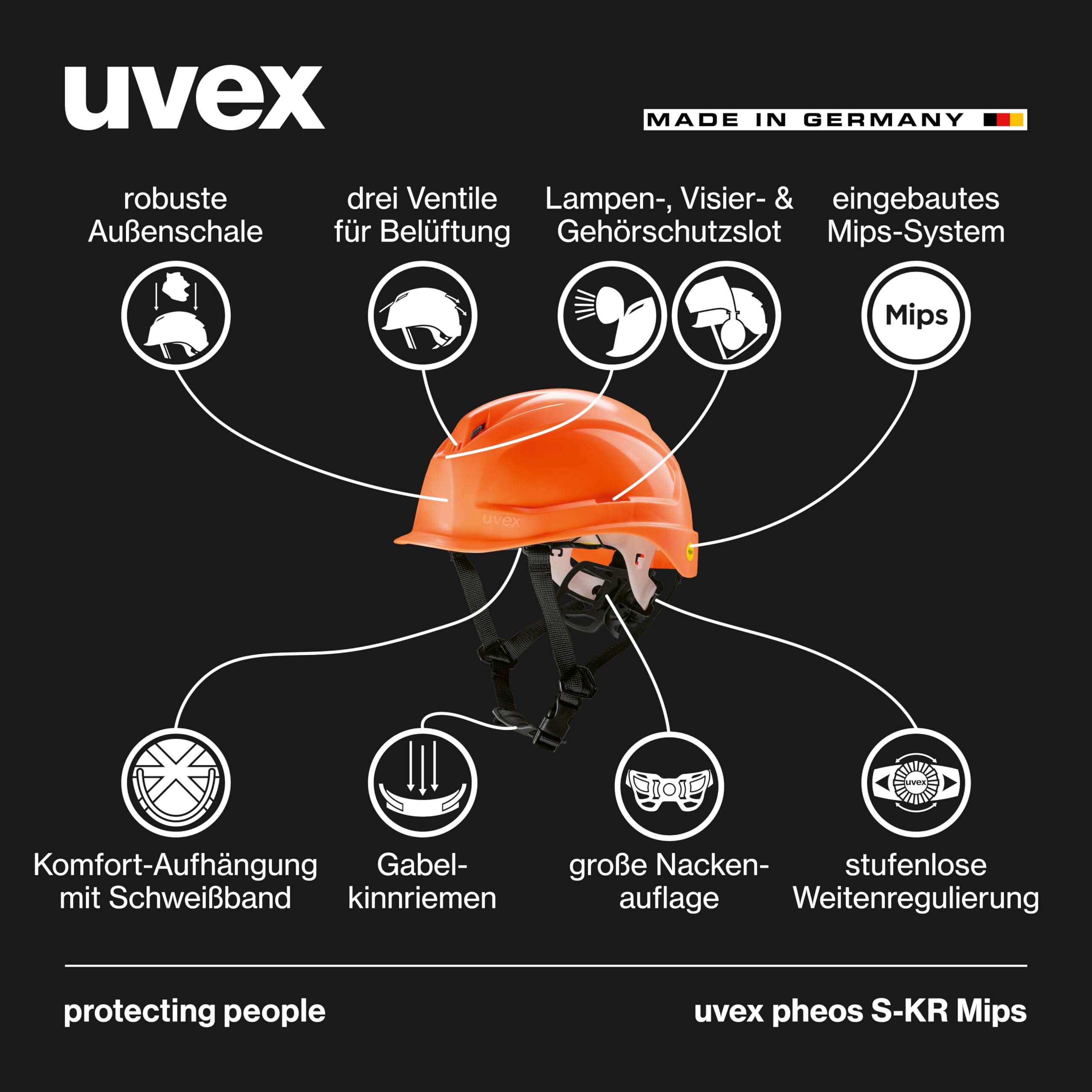 Casco Protector de Alta Visibilidad uvex pheos S-KR MIPS® Naranja, Talla única