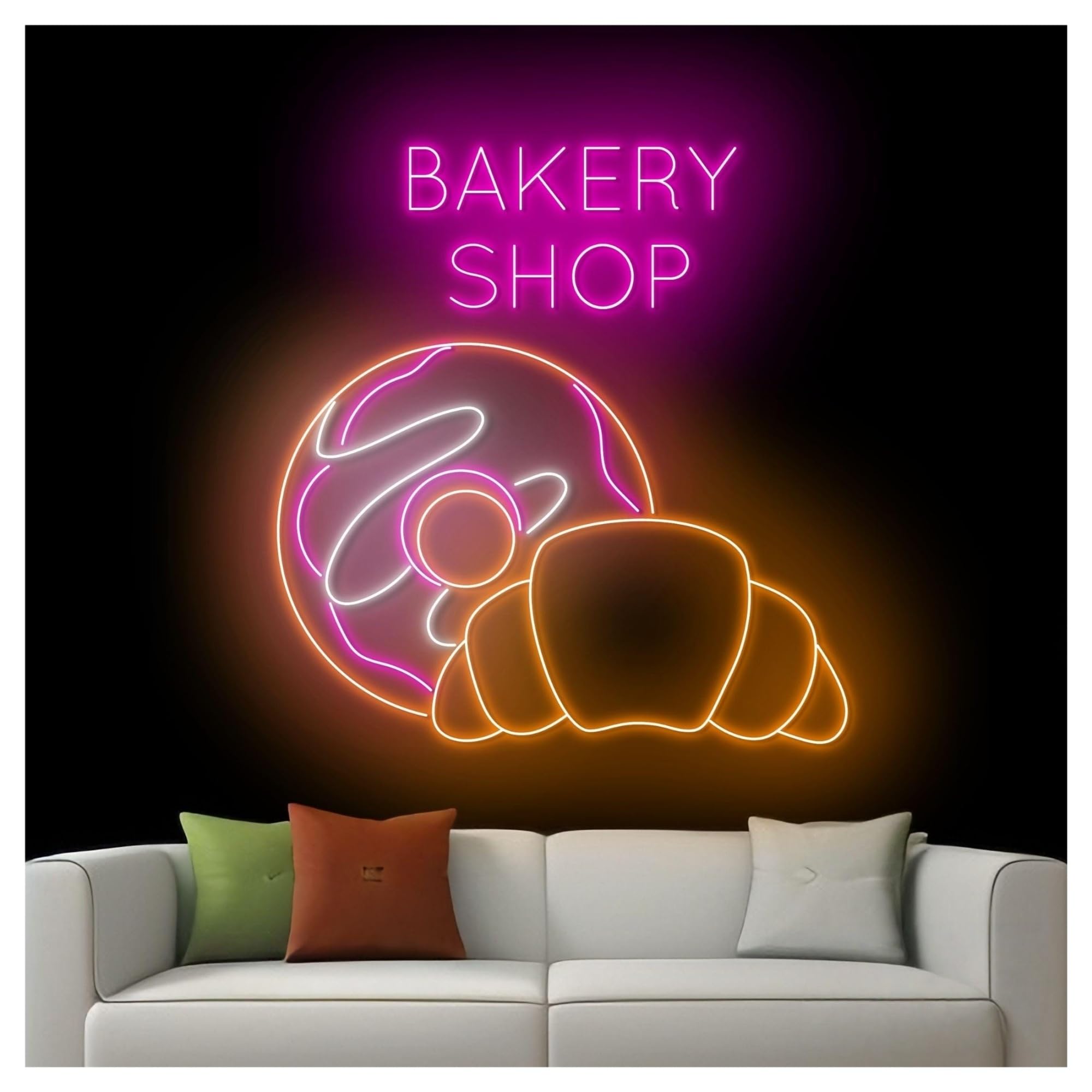 XENITE Luces Art Decoration Christmas Letrero De Neón Bakery Open Con Luz LED Donut Y Croissant, Ideal Como Decoración Pared Para Escaparate, Entrada Negocios, 60cm