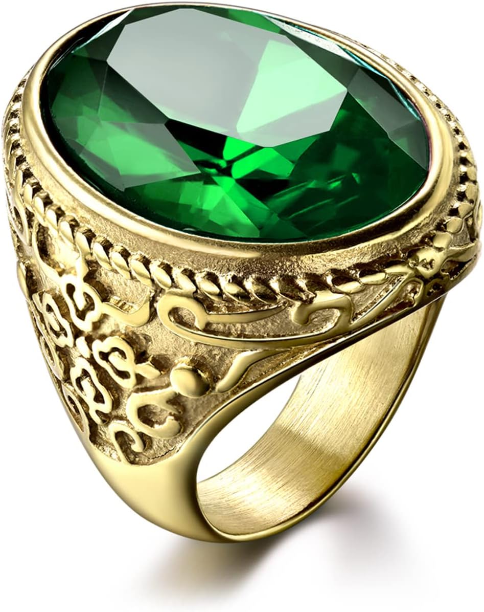 MASOP VOGU Classic Male Jewelry Stainless Steel Oval Cubic Zirconia Solitaire Ring Fashion Jewelry Accessories Size 8-12