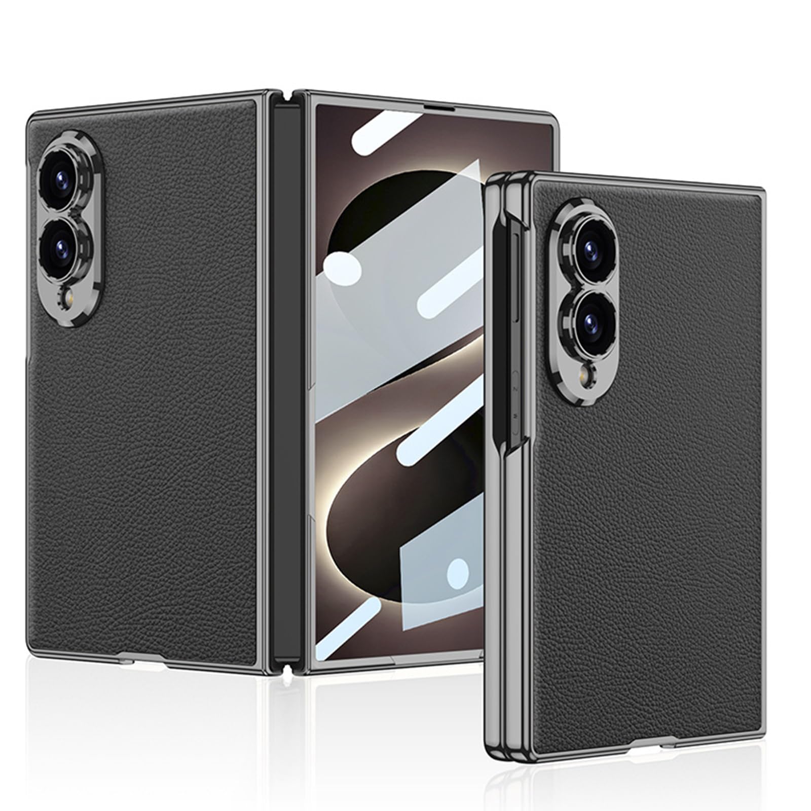 Funda Galvanizada For Samsung Galaxy Z Fold 8, con Protección De Lente De Pantalla Funda Todo Incluido Funda Delgada De Cuero De Lujo For Negocios(Black)