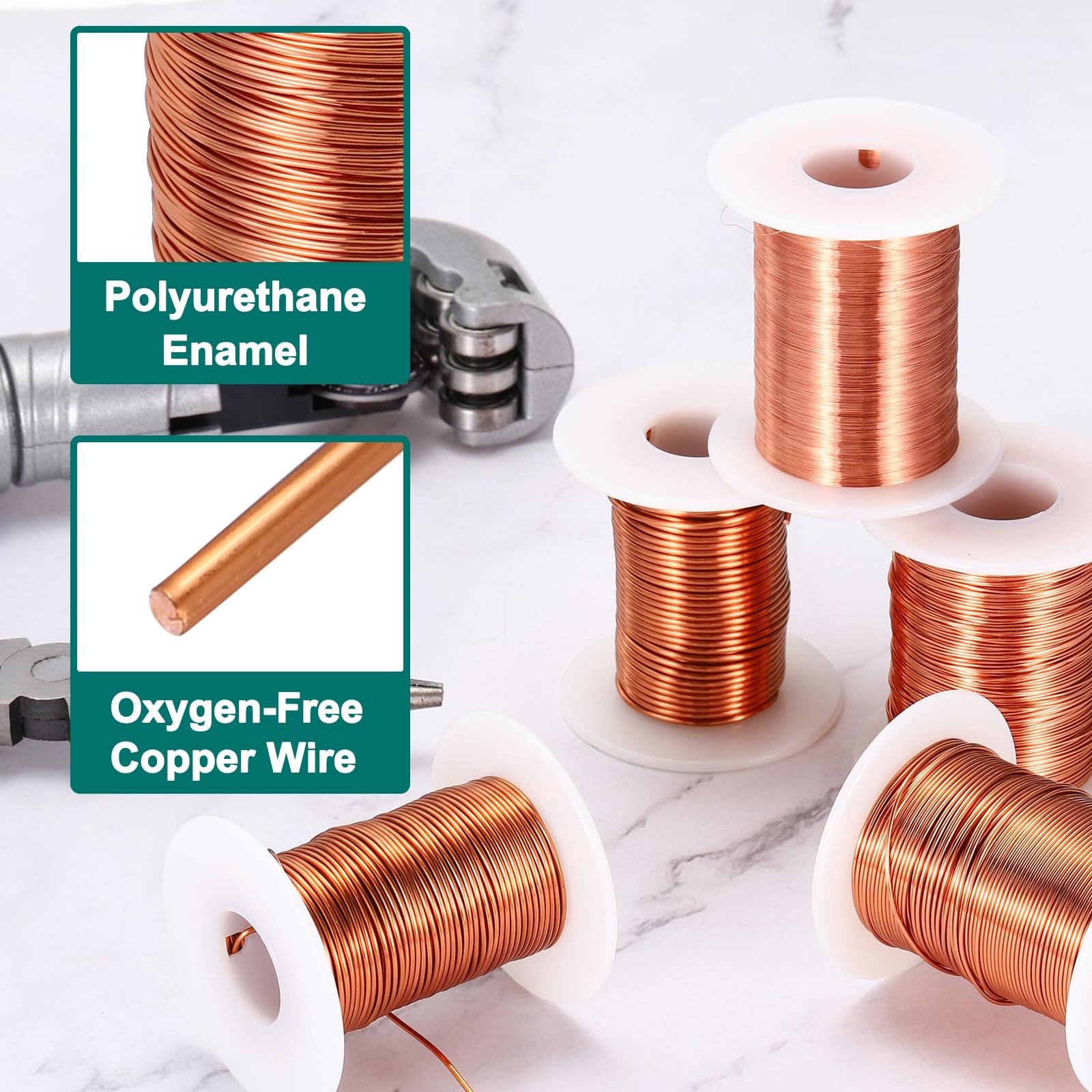 sourcing map Cable magnético 24 AWG alambre cobre esmaltado calibre 24 bobina 6 onzas 155 C