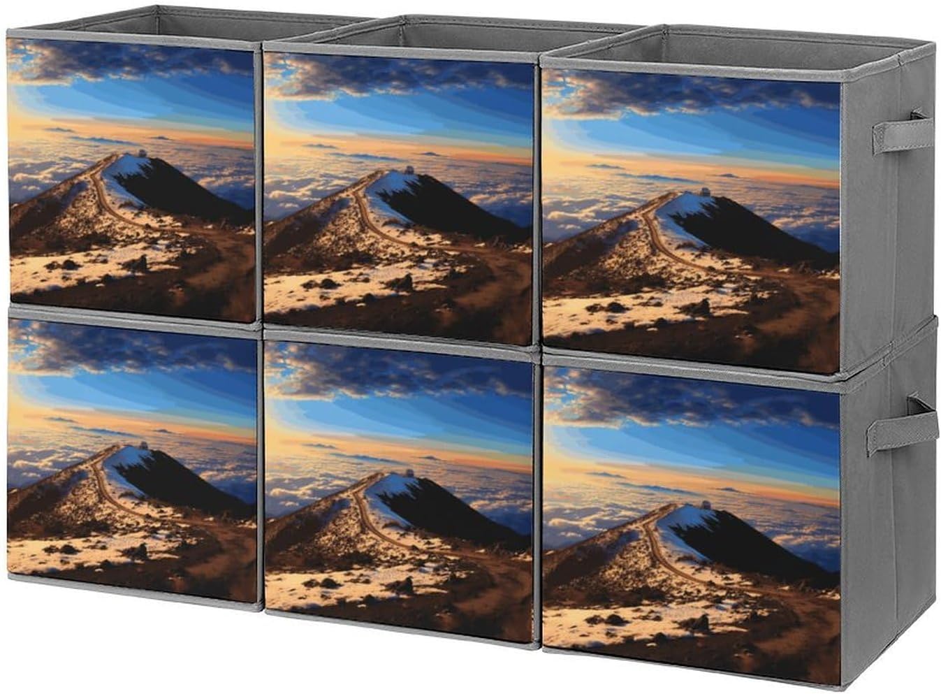 Mauna Kea Summit Sunset Storage Cubes Set of 6 Storage Bins with Handles Collapsible Storage Basket Fabric Storage Box for Shelves Large Closet Shelf Organizer for Organization 11 Inch