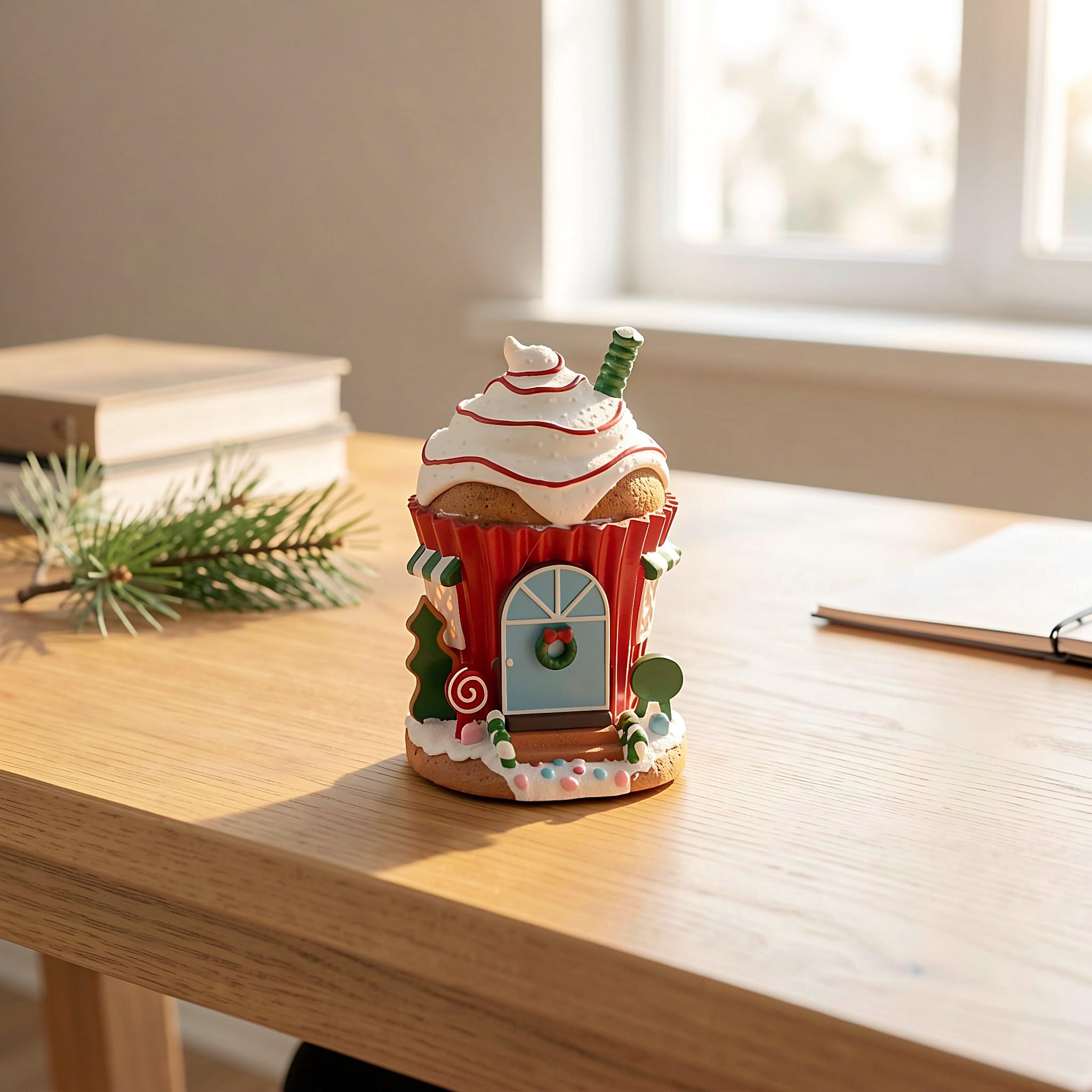 Kisangel Carillon natalizio con luce LED - Carillon a forma di casetta di Babbo Natale con gelato luminoso - Decorazione da tavolo per il soggiorno, ideale per le feste di Natale