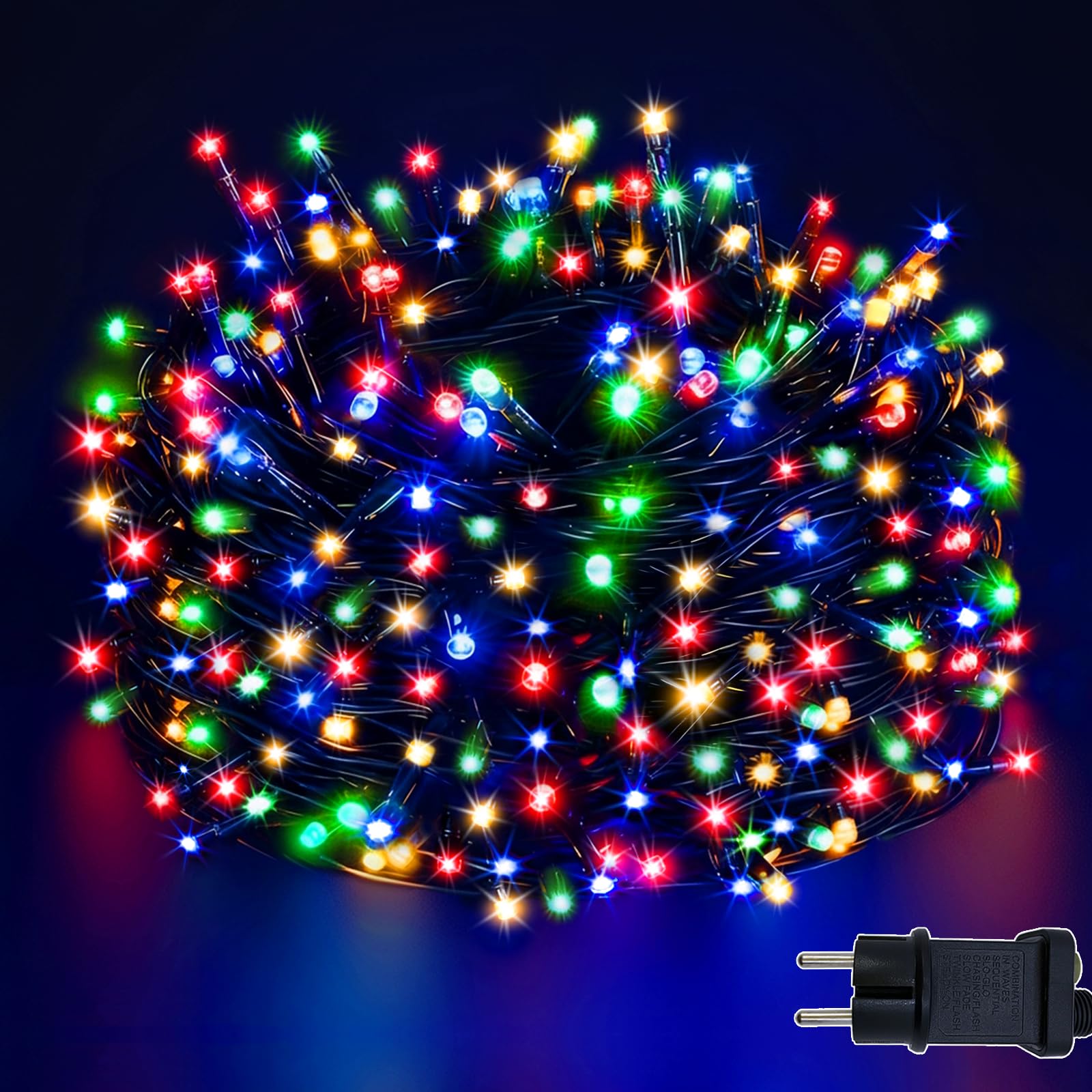 Guirlande Lumineuse Exterieure 100m 1000LED avec Prise, 8 Modes IP44 Étanche Minuterie Mémoire - Multicolore