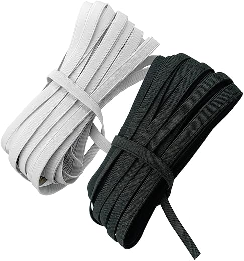 Aakriti 10 Meter White &amp; 10 Meter Black Polyester Elastic Used for Sewing, Stitching, Tailoring, Elastic Pants and Other D...