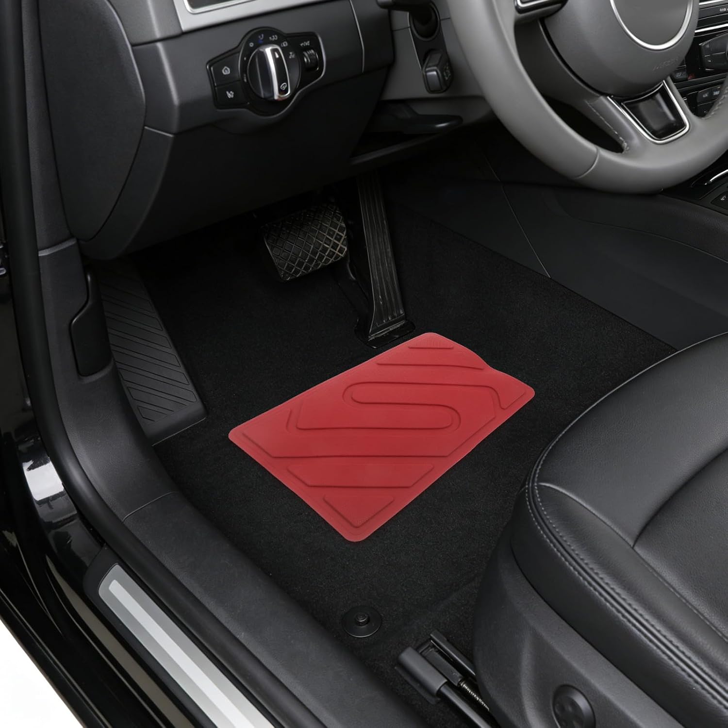 5pcs Car Vehicles Trucks Floor Carpet Mat Patch Heel Scuff Plate Foot Rest Pedal Pad - Anti-Skid Automotive Patches for Most Vehicles (Red)