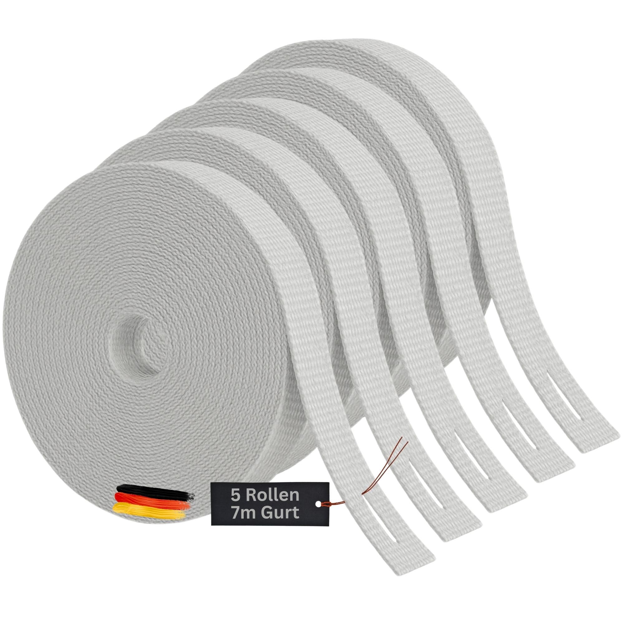 5er Set Rolladengurt 23mm Grau 7 Meter - zuverlässiger Halt und scheuerfest - Maxi Rollladengurt 23 mm Material robust & reißfest und vergilbungsbeständig - für schwerere Rollläden