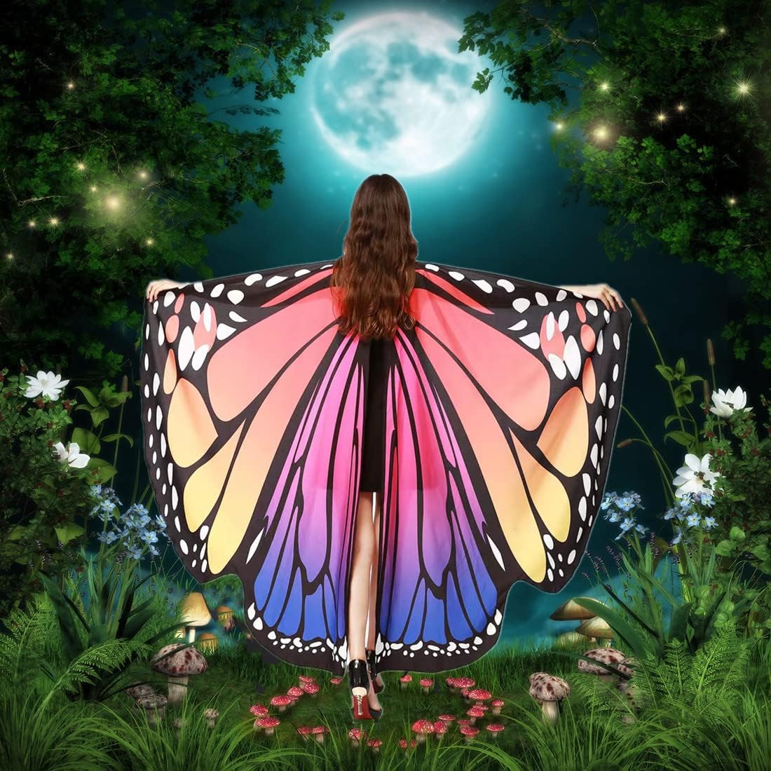 Halloween Butterfly Wings Costume for Womens, Moth Wings Butterfly Cape Adult Costume with Mask & Headband(3pcs) - Image 7
