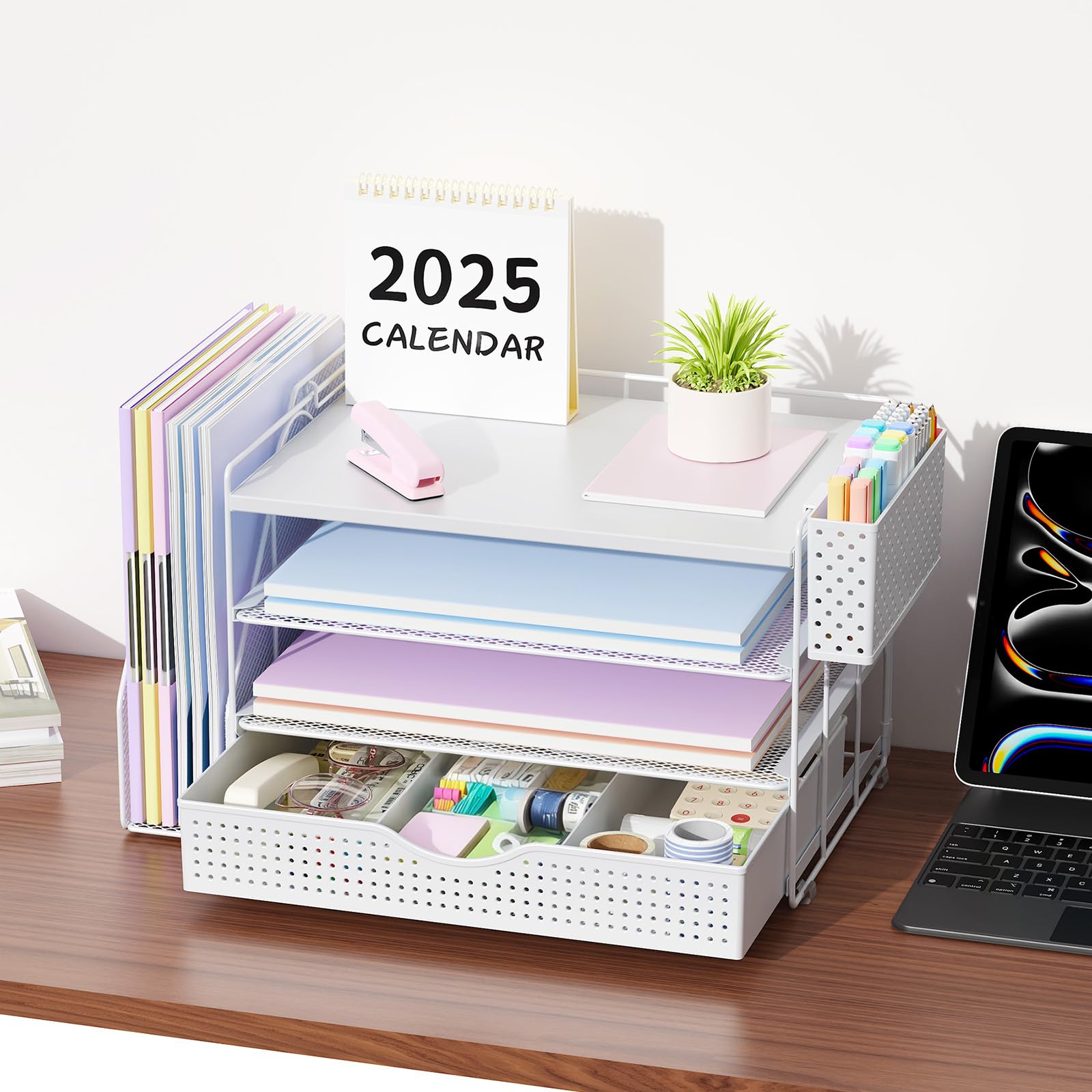 Wood Desk Organizers and Accessories with File Holder & Catalog Racks view 5