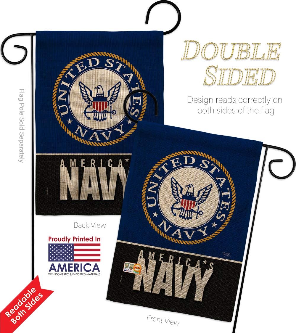 Navy America Burlap Garden Flag Armed Forces USN Seabee United State American Military Veteran Retire Official Small Decorative Gift Yard House Banner Double-Sided Made In USA 13 X 18.5
