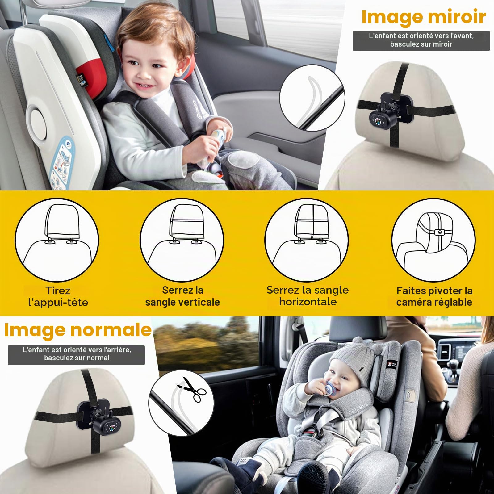AMTIFO Baby Car Camera Easy Install: Clear Night Vision 2Mins Plug-Play Backseat Camera 360 Rotation Rear Facing Car Baby Monitor with Camera