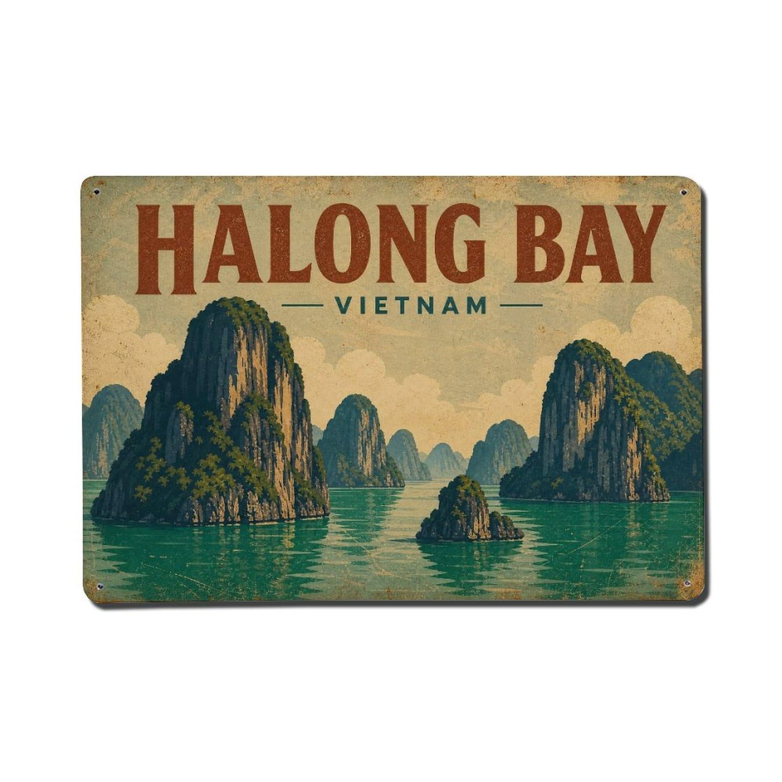 Vintage Vietnam Halong Bay Lagoon Travel Metal Tin Sign