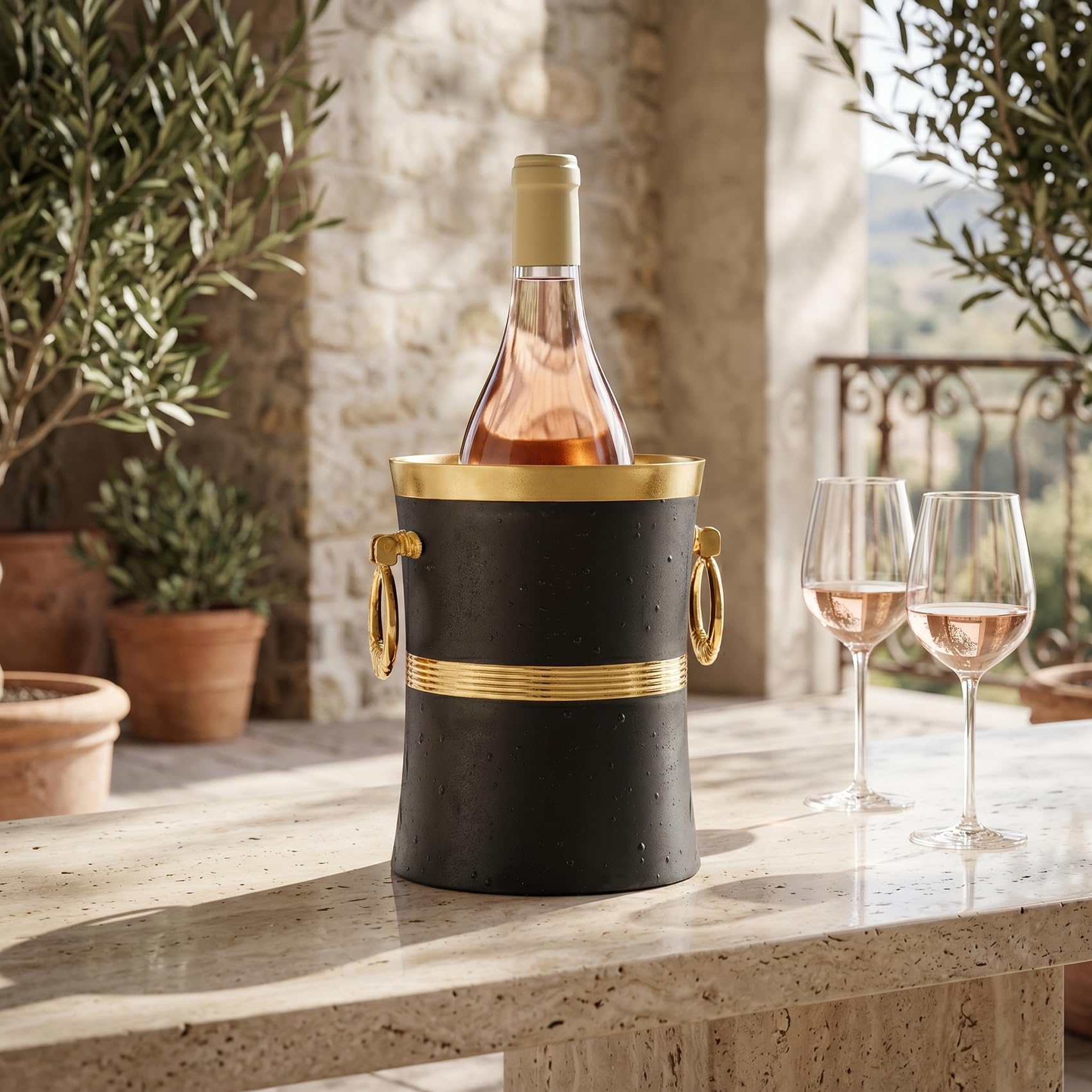 Goldfarbener Weinkühleimer für Flasche, 750 ml, Weißweinkühler, isolierter Champagner-Bier, Eiskühler, hält Wein und Getränke kalt