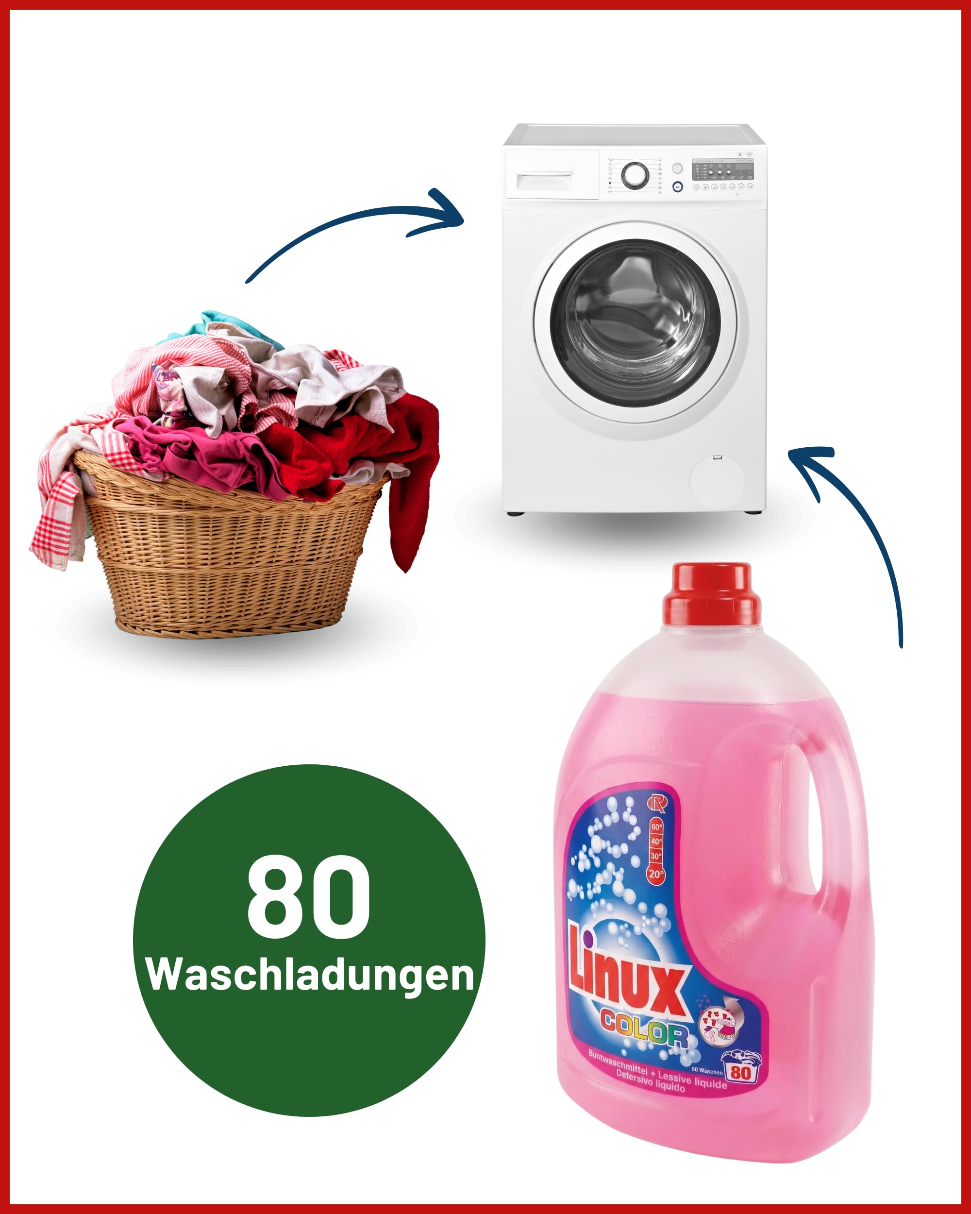 Linux Color Waschmittel 480 WL | 6 x 3 Liter | farberhaltendes Buntwaschmittel mit frischem Duft | kraftvolle Fleckenentfernung | flüssiges Waschmittel gegen Gerüche