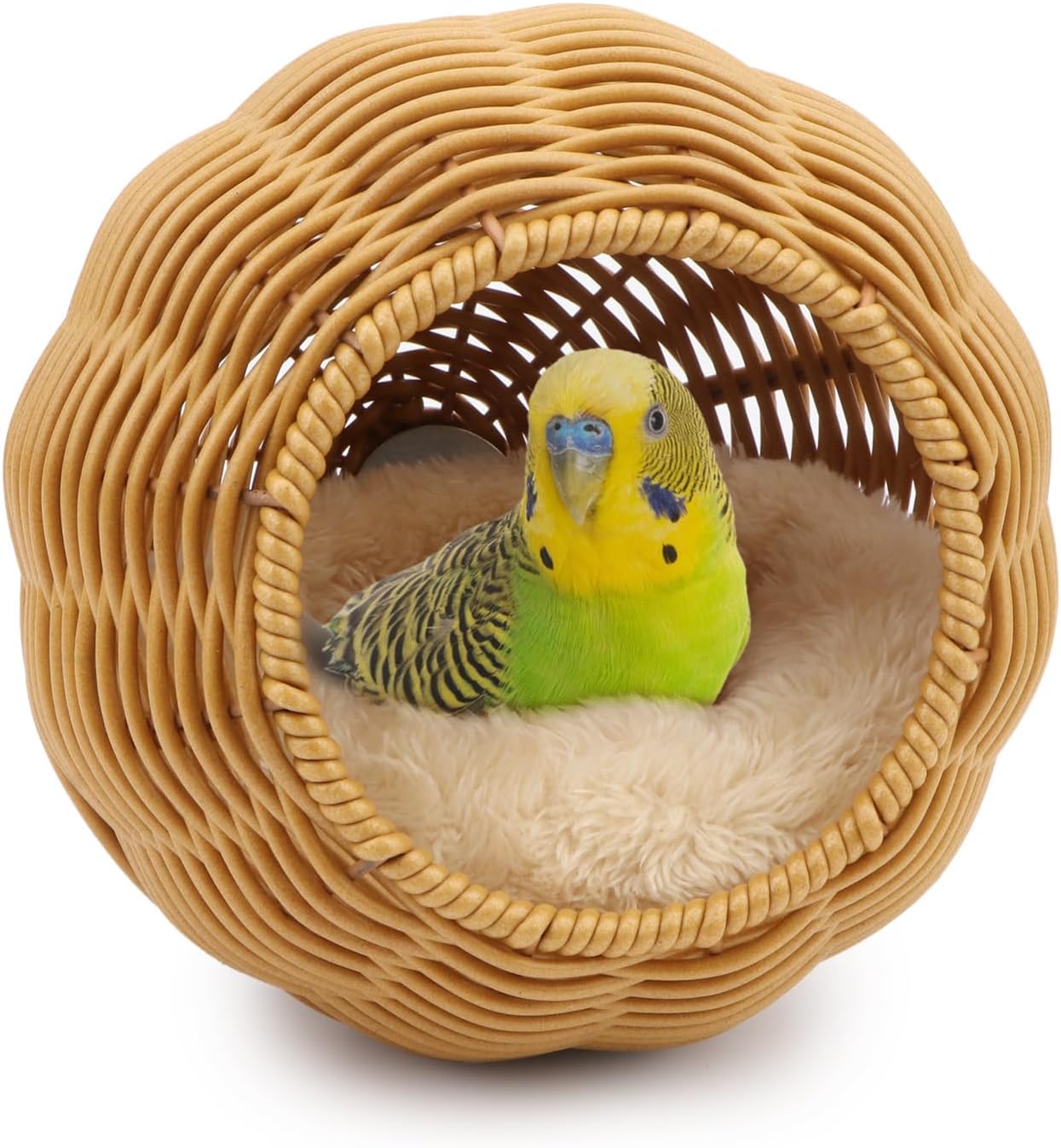 Hypeety Rattan Steel Frame Bird Nest for Cage Chewproof Bed with Cushion | Sturdy, natural rattan, removable soft plush pad, washable bird hammock, fits most cages, suitable for budgies/lovebirds