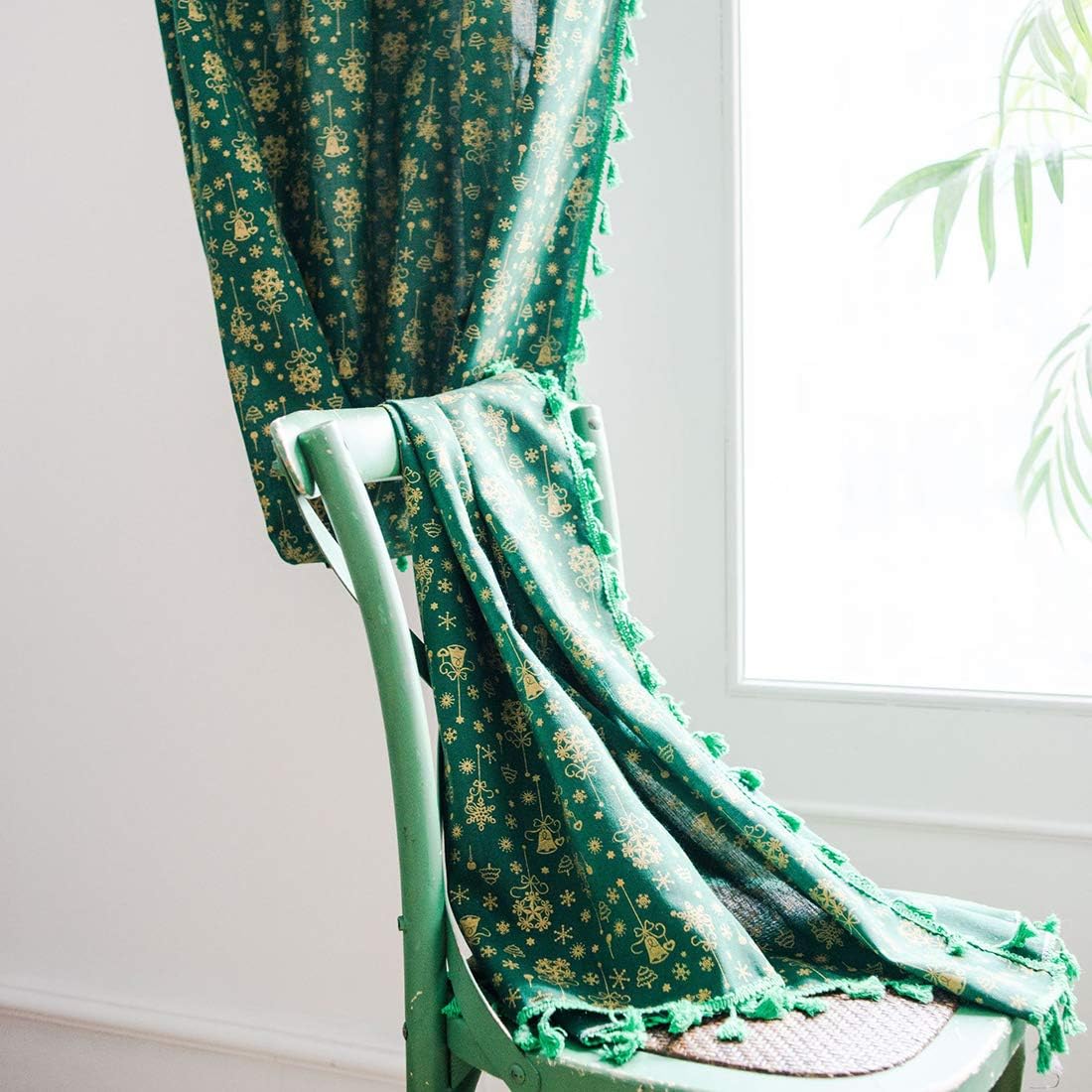 vctops Cotton Linen Curtains Snow Tree Bell Bronzing Pattern Room Darkening Window Curtains Rod Pocket Window Treatment 1 Panel (59"x63",Green)